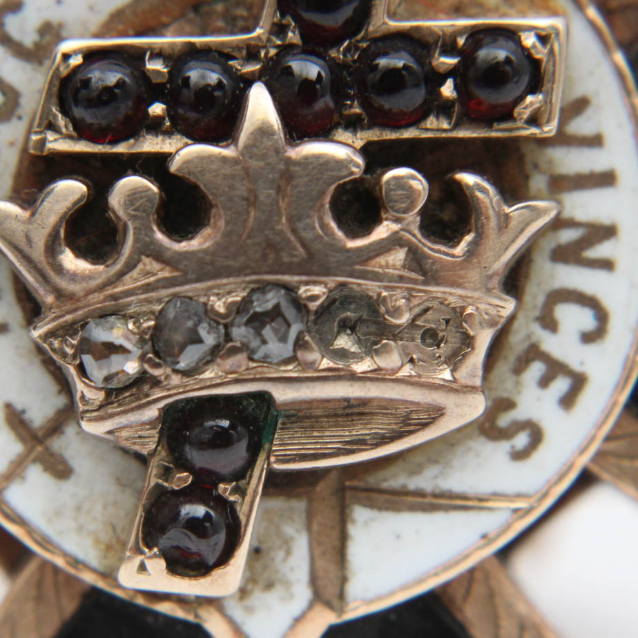 Gold Filled Watch Chain with Diamond and Garnet Masonic Charm