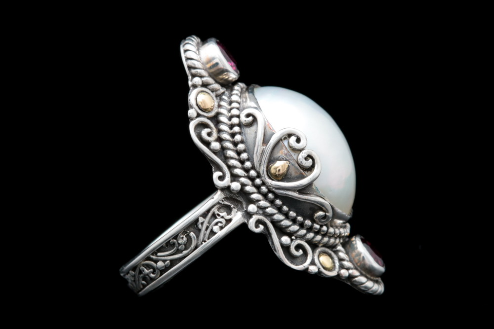 Robert Manse Sterling Silver, 18K Gold, Mabé Pearl and Rhodonite Ring