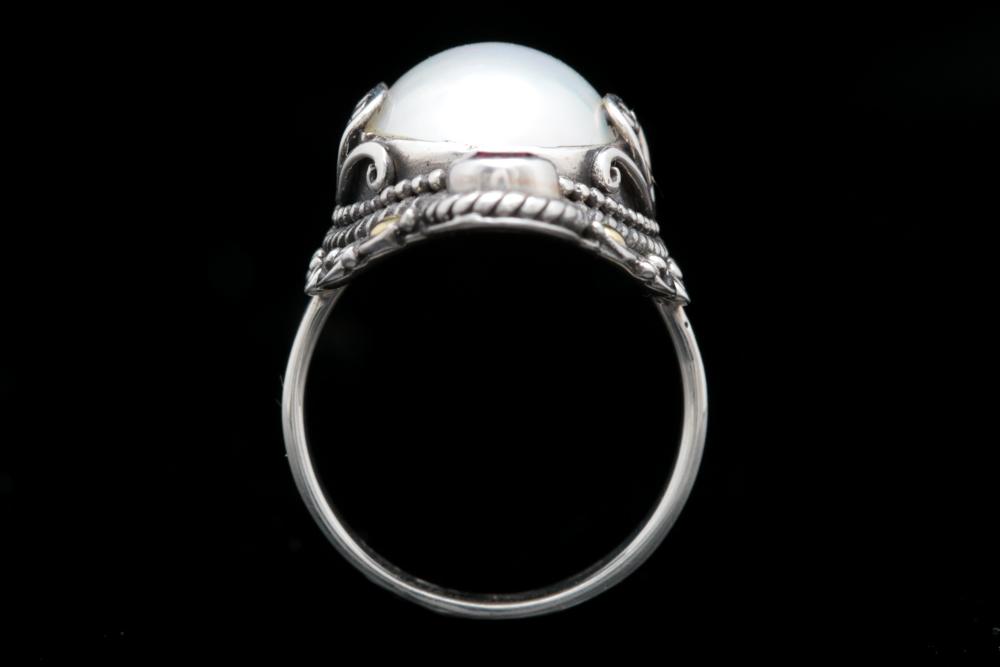 Robert Manse Sterling Silver, 18K Gold, Mabé Pearl and Rhodonite Ring