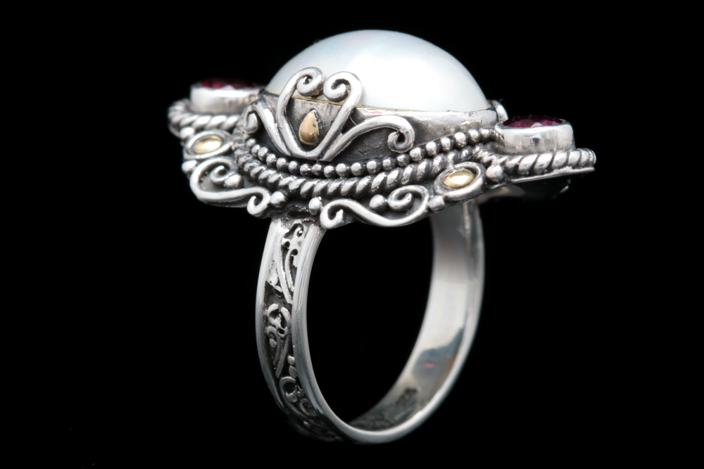 Robert Manse Sterling Silver, 18K Gold, Mabé Pearl and Rhodonite Ring