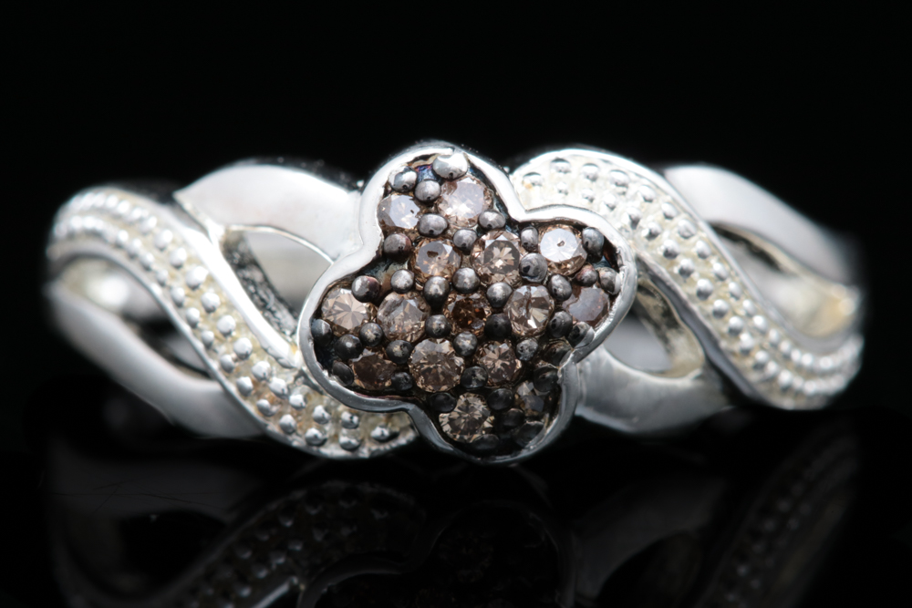 Sterling Silver and Brown Diamond Ring