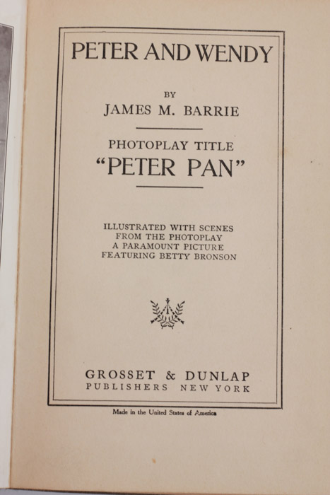 Circa 1911 "Peter and Wendy" by James M. Barrie Photoplay Edition