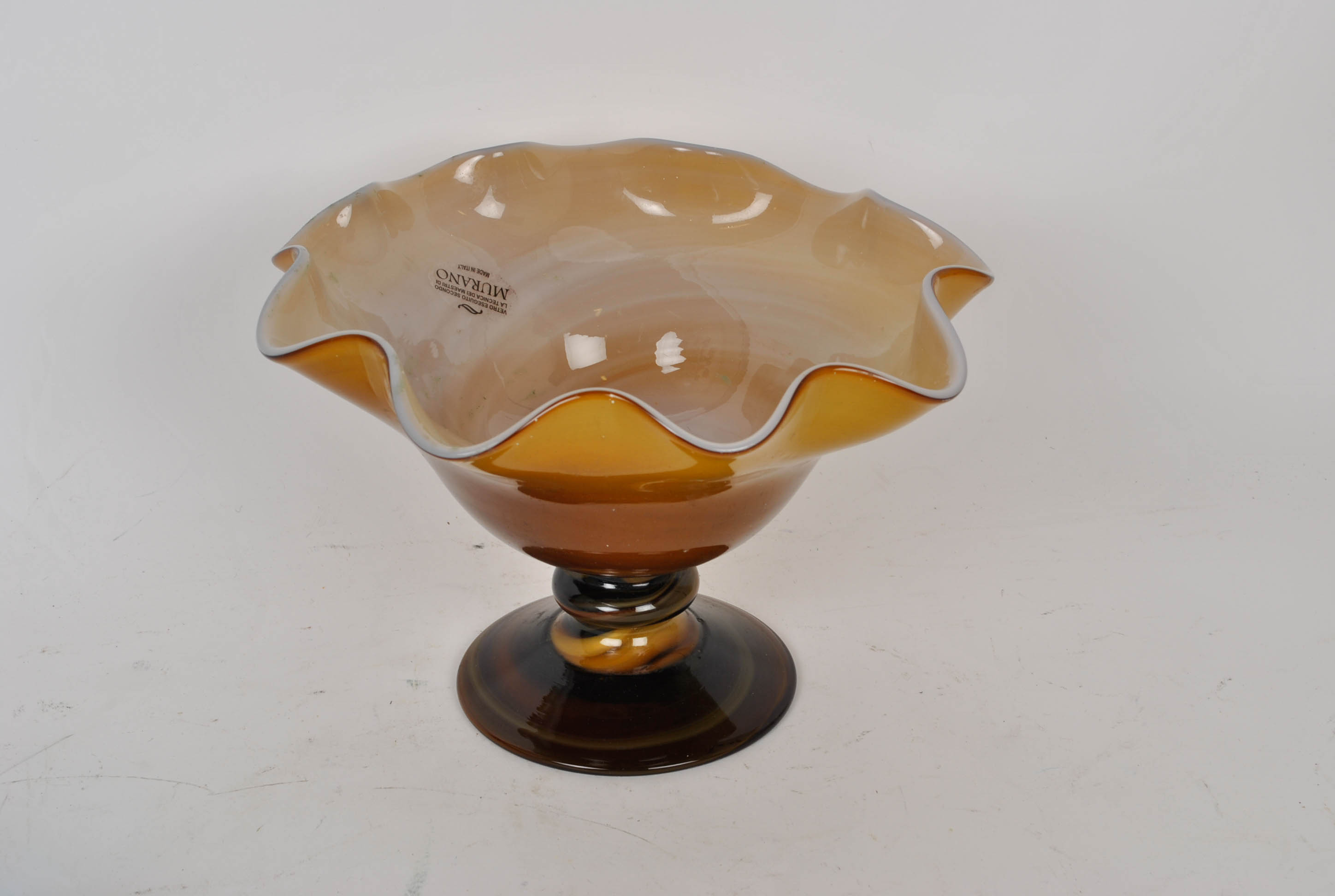 Murano Glass Pedestal Bowl and Blue Petal Thick Glass Bowl