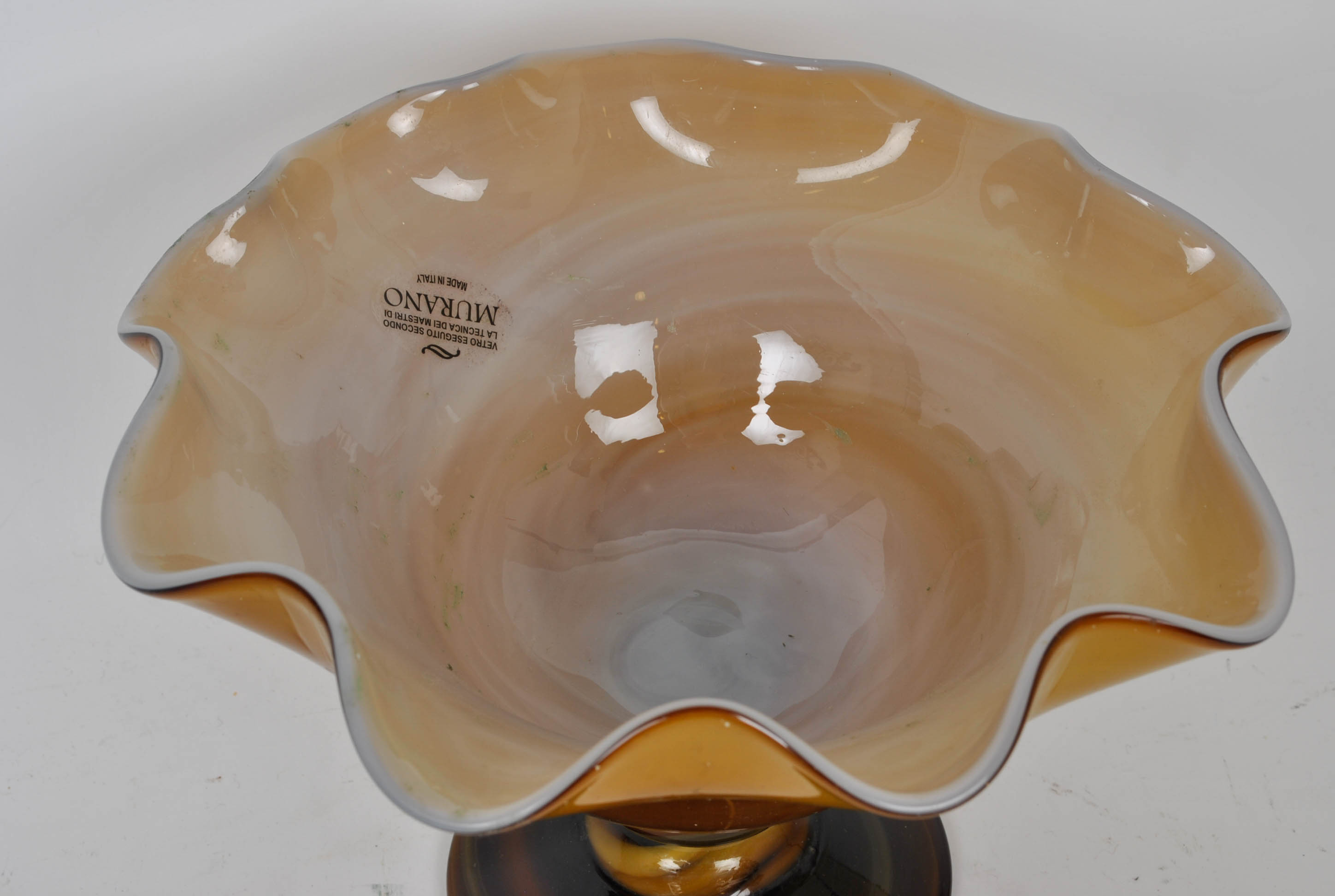 Murano Glass Pedestal Bowl and Blue Petal Thick Glass Bowl