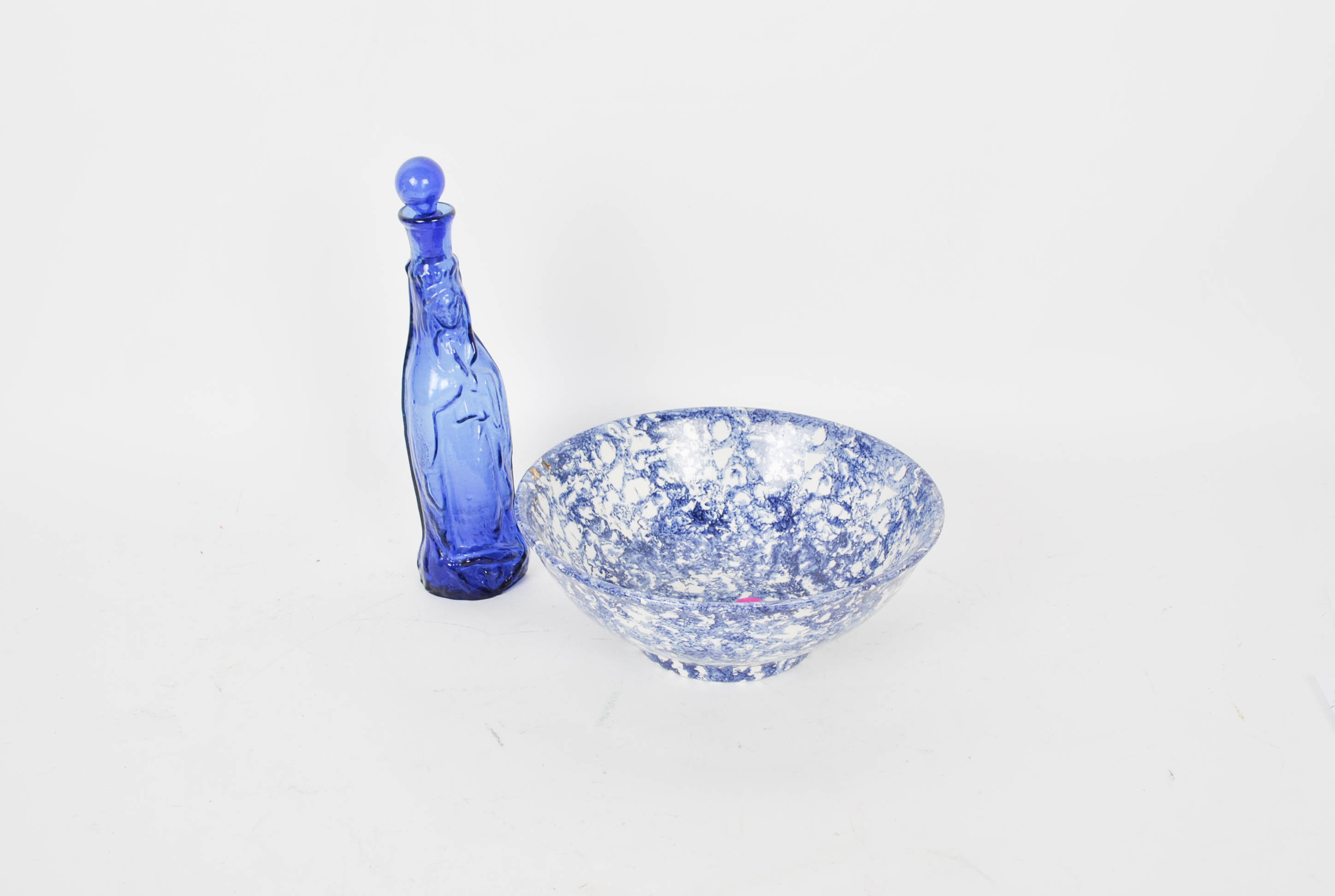 Glass Virgin Mary Figural Decanter and Stoviglierie Bowl