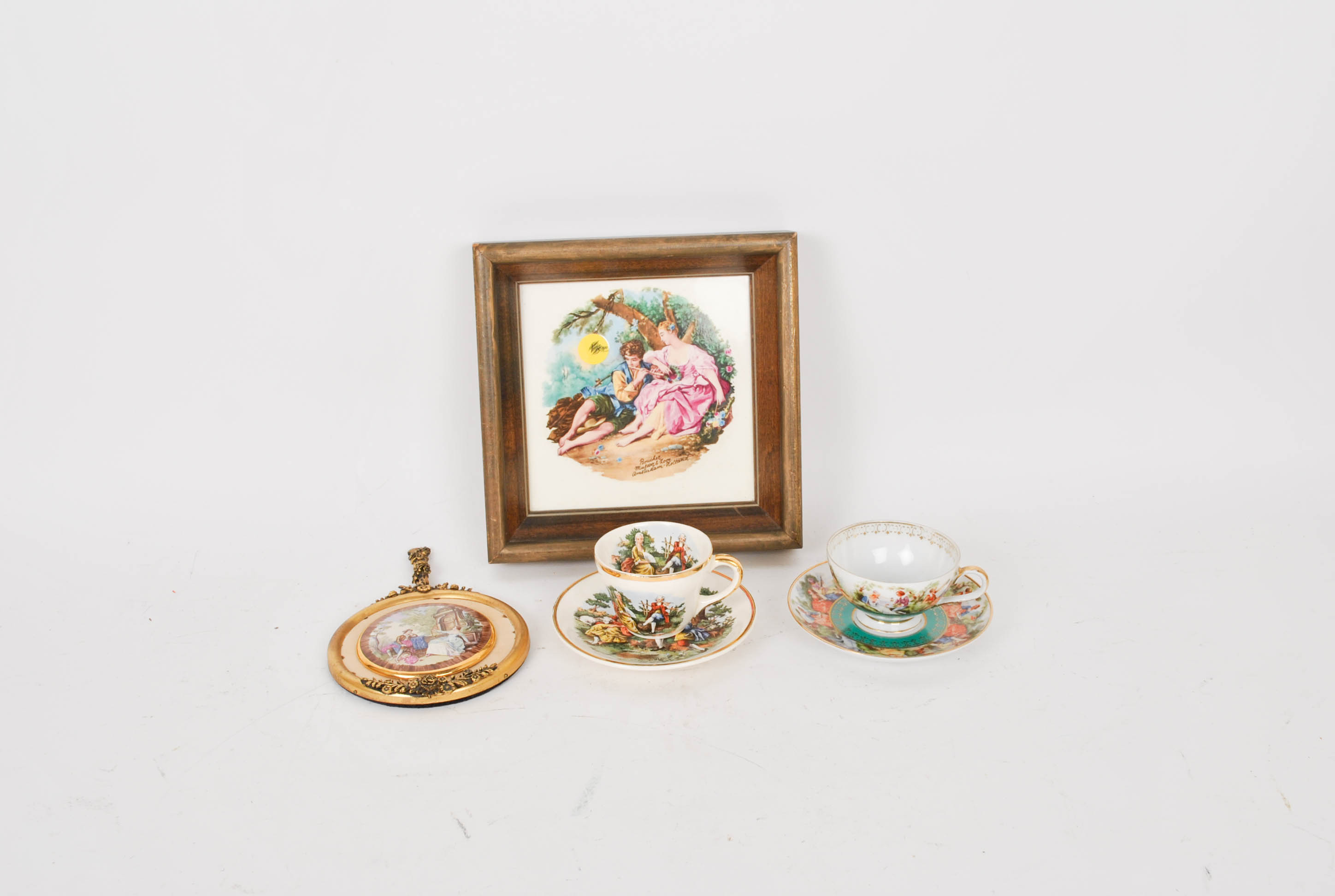 Set of Courting Couples Tea Cups and Plaques