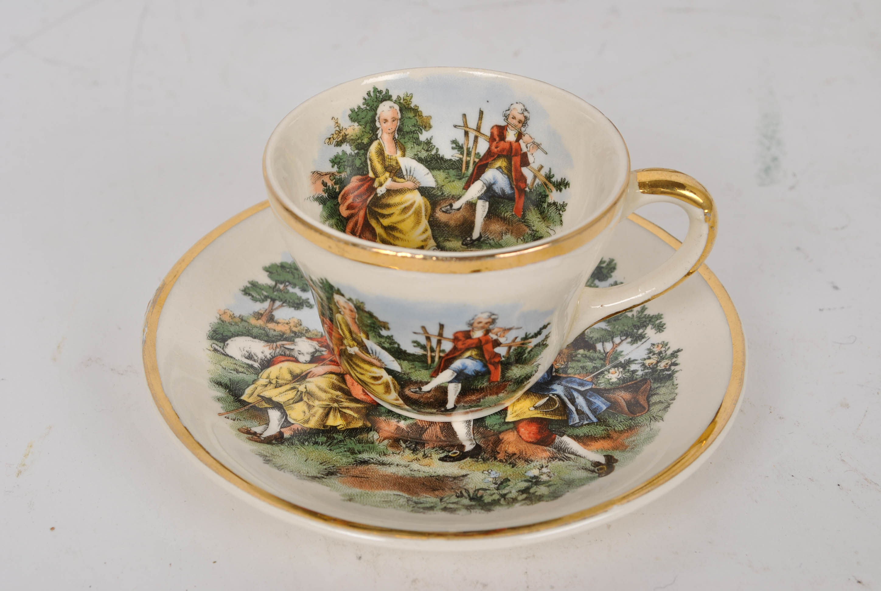 Set of Courting Couples Tea Cups and Plaques