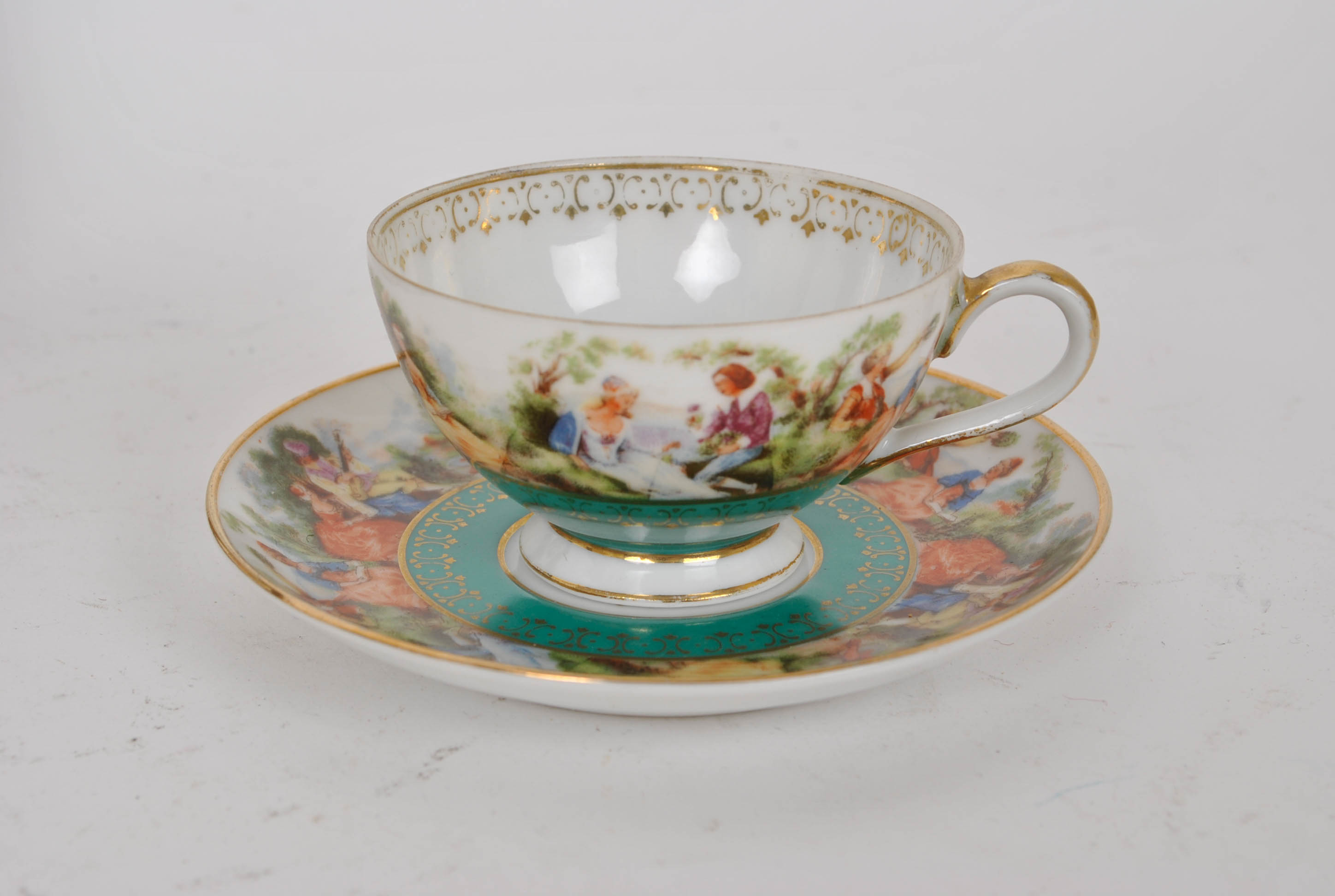 Set of Courting Couples Tea Cups and Plaques