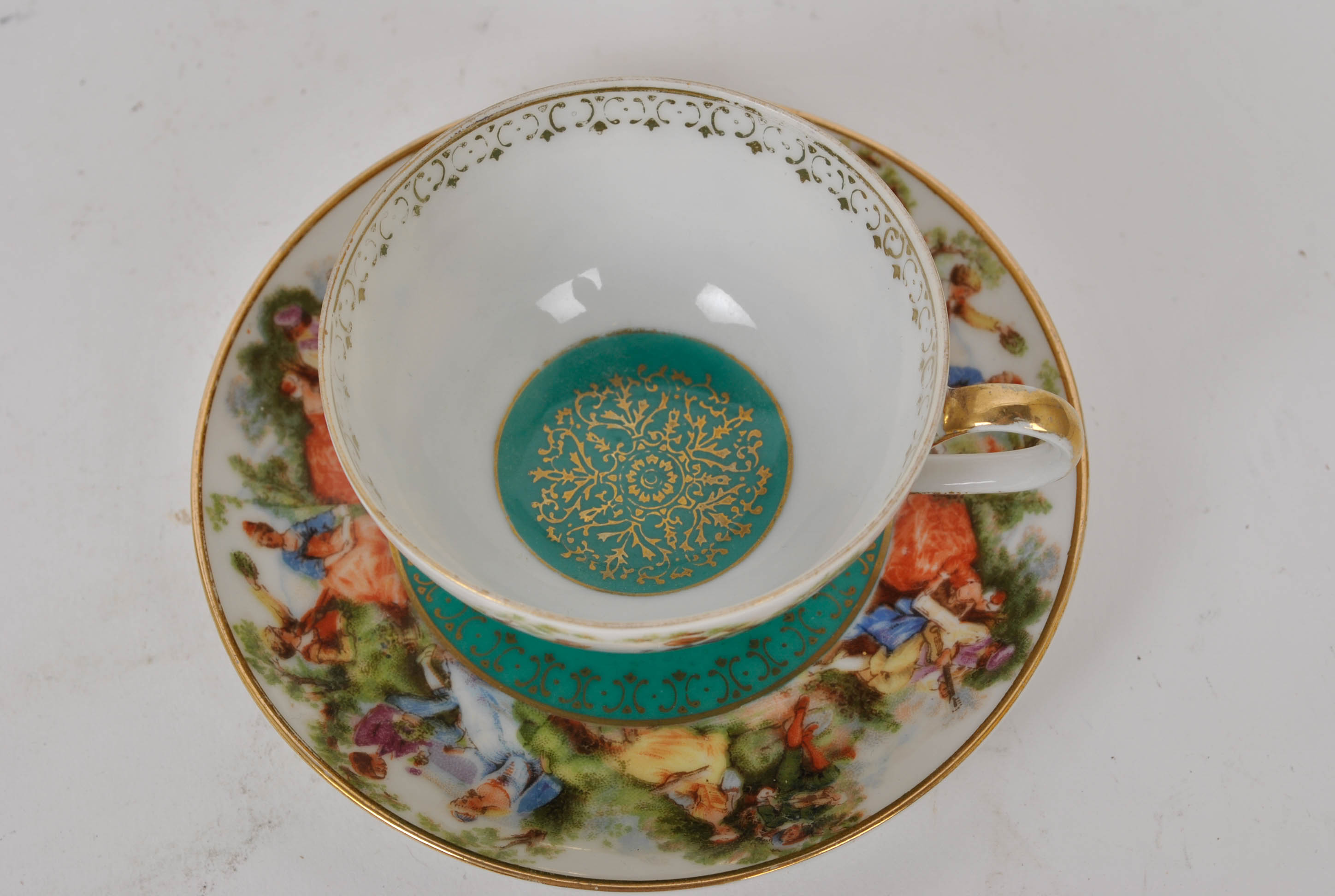 Set of Courting Couples Tea Cups and Plaques