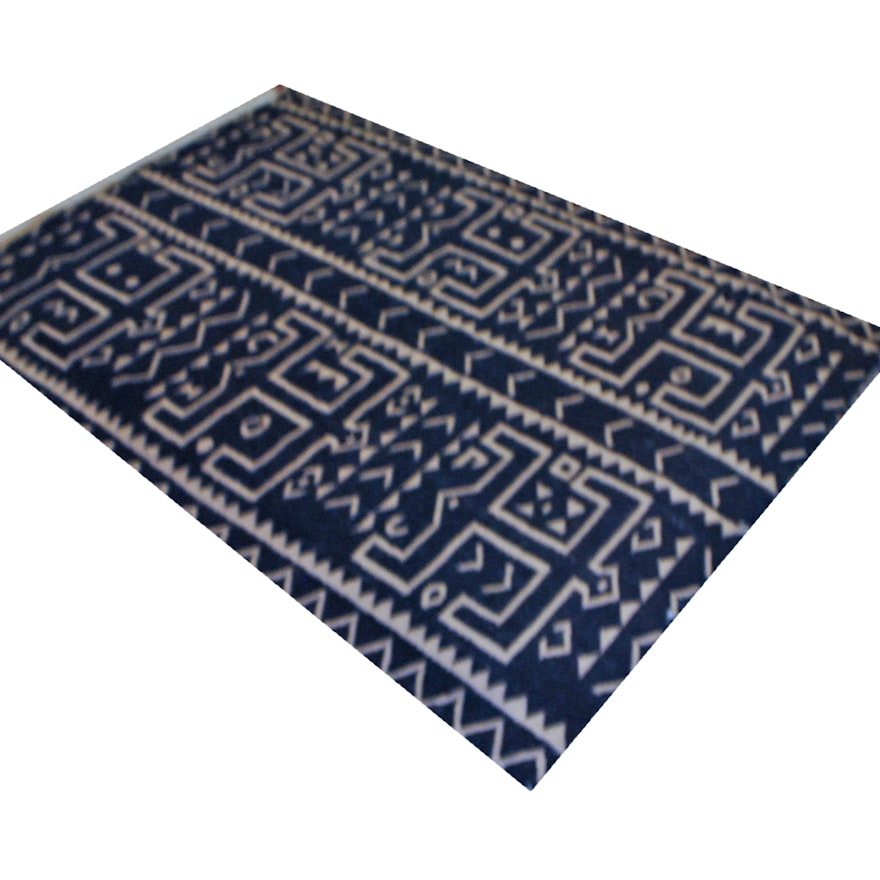 Handwoven Flat Weave Area Rug in Navy Blue and Cream