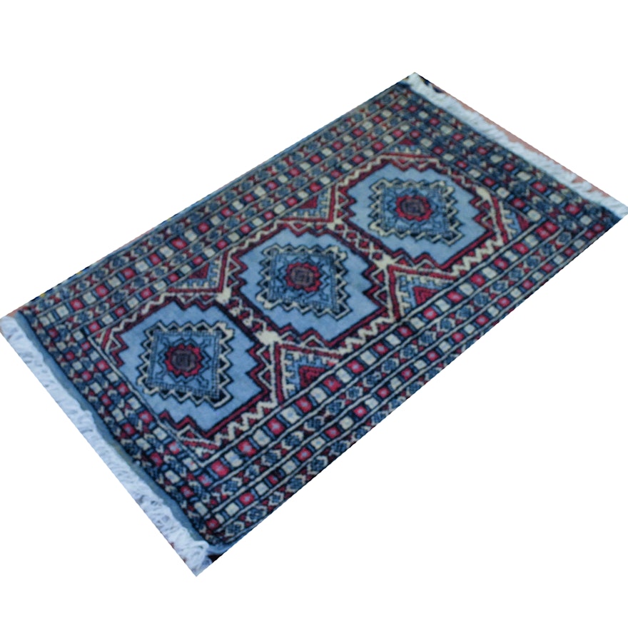 Hand-Knotted Blue Bokhara Area Rug