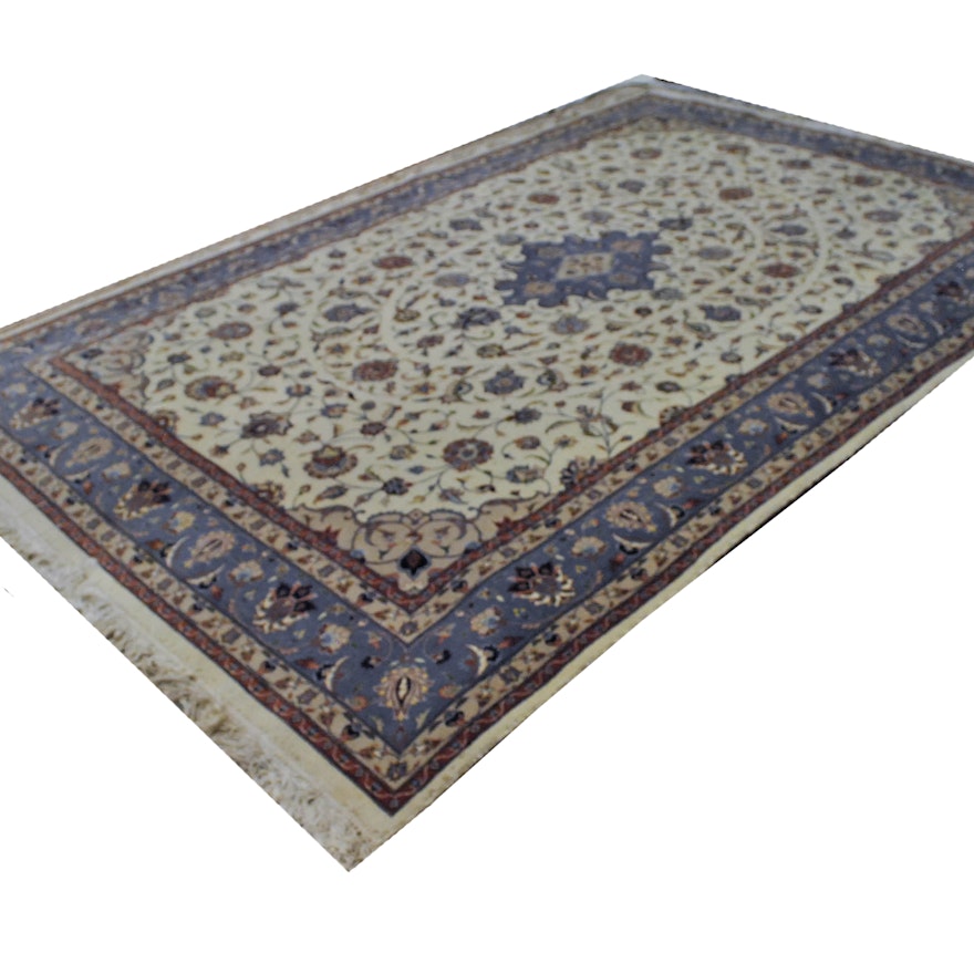 Handwoven Persian-Inspired Rug in Cream, Light Blue and Beige