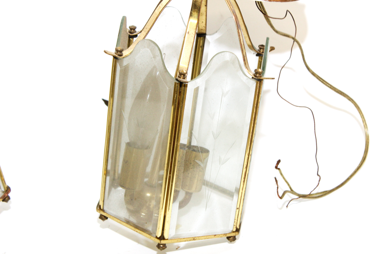 Pair Of Brass And Glass Lighting Fixtures