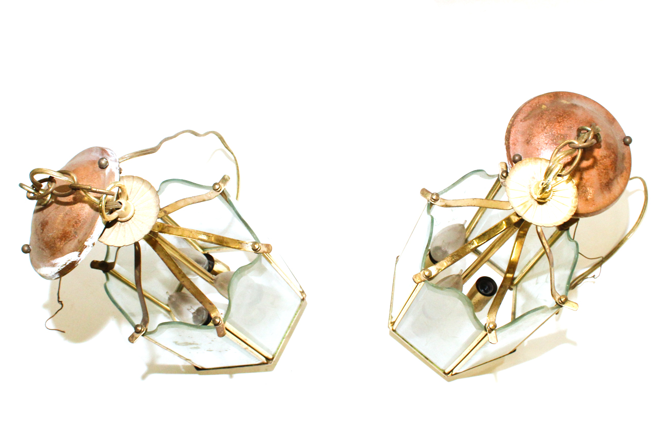 Pair Of Brass And Glass Lighting Fixtures