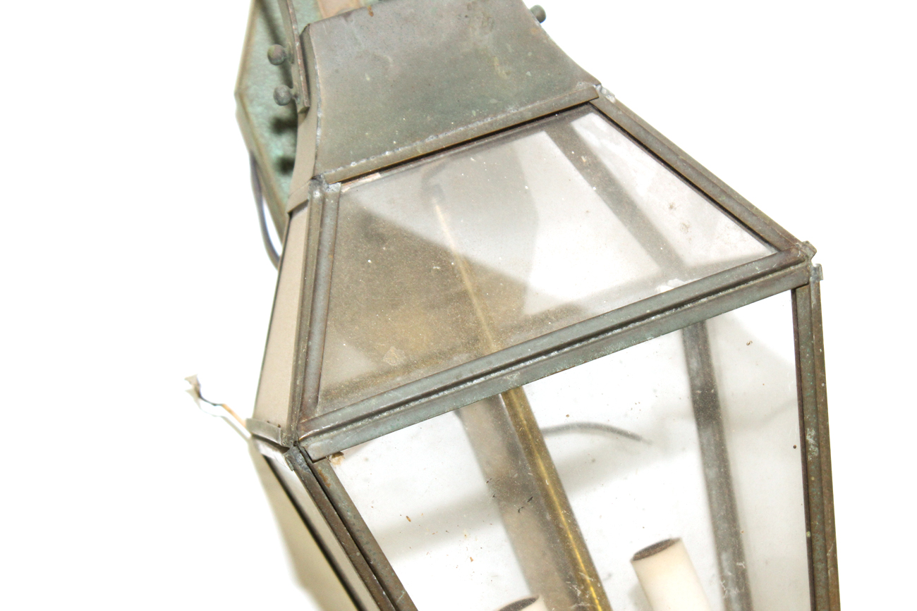 Pair Of Copper and Glass Exterior Lighting Fixtures