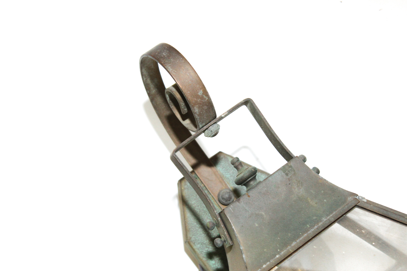 Pair Of Copper and Glass Exterior Lighting Fixtures