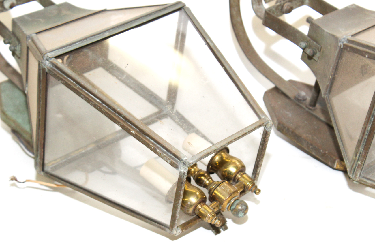Pair Of Copper and Glass Exterior Lighting Fixtures