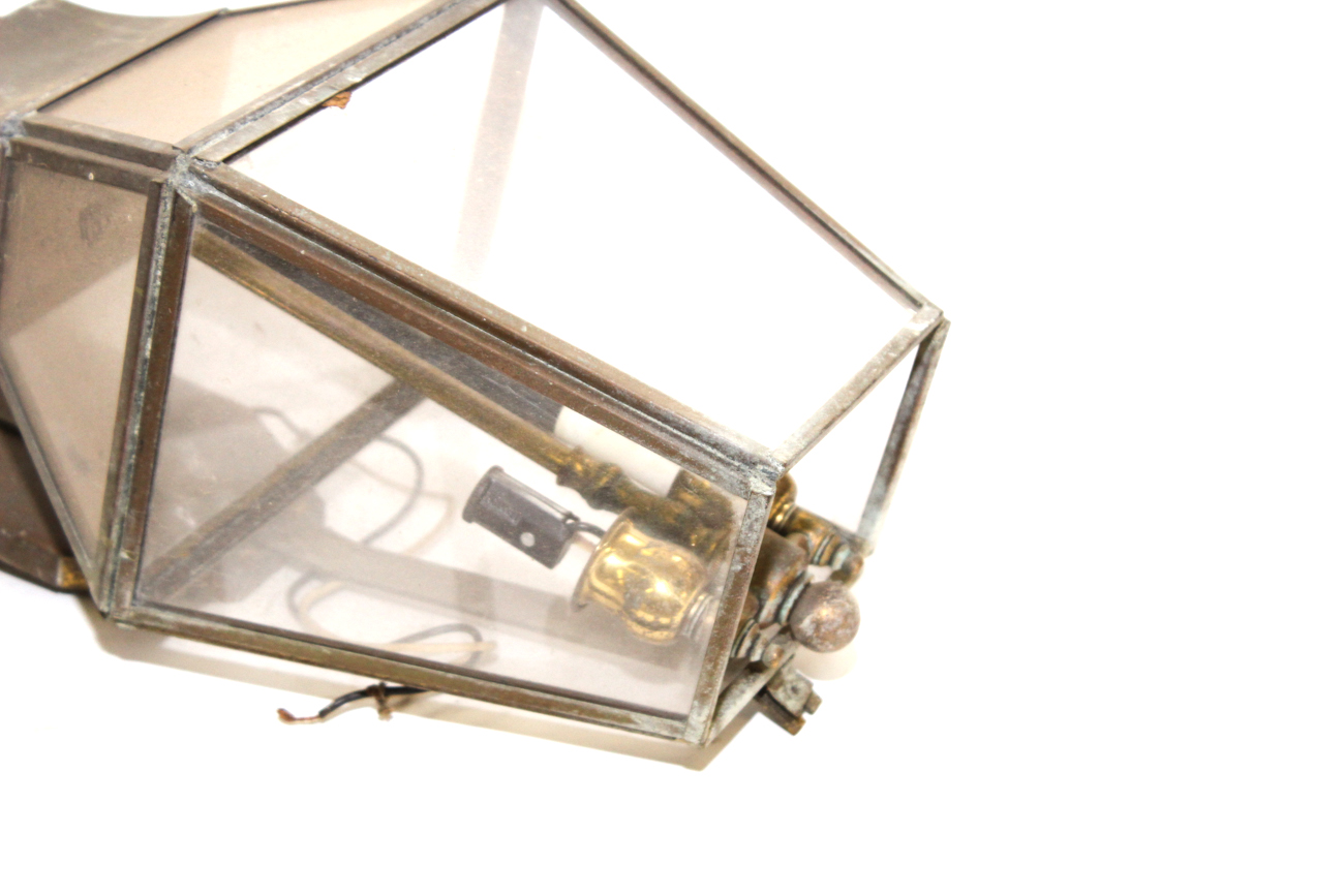 Pair Of Copper and Glass Exterior Lighting Fixtures