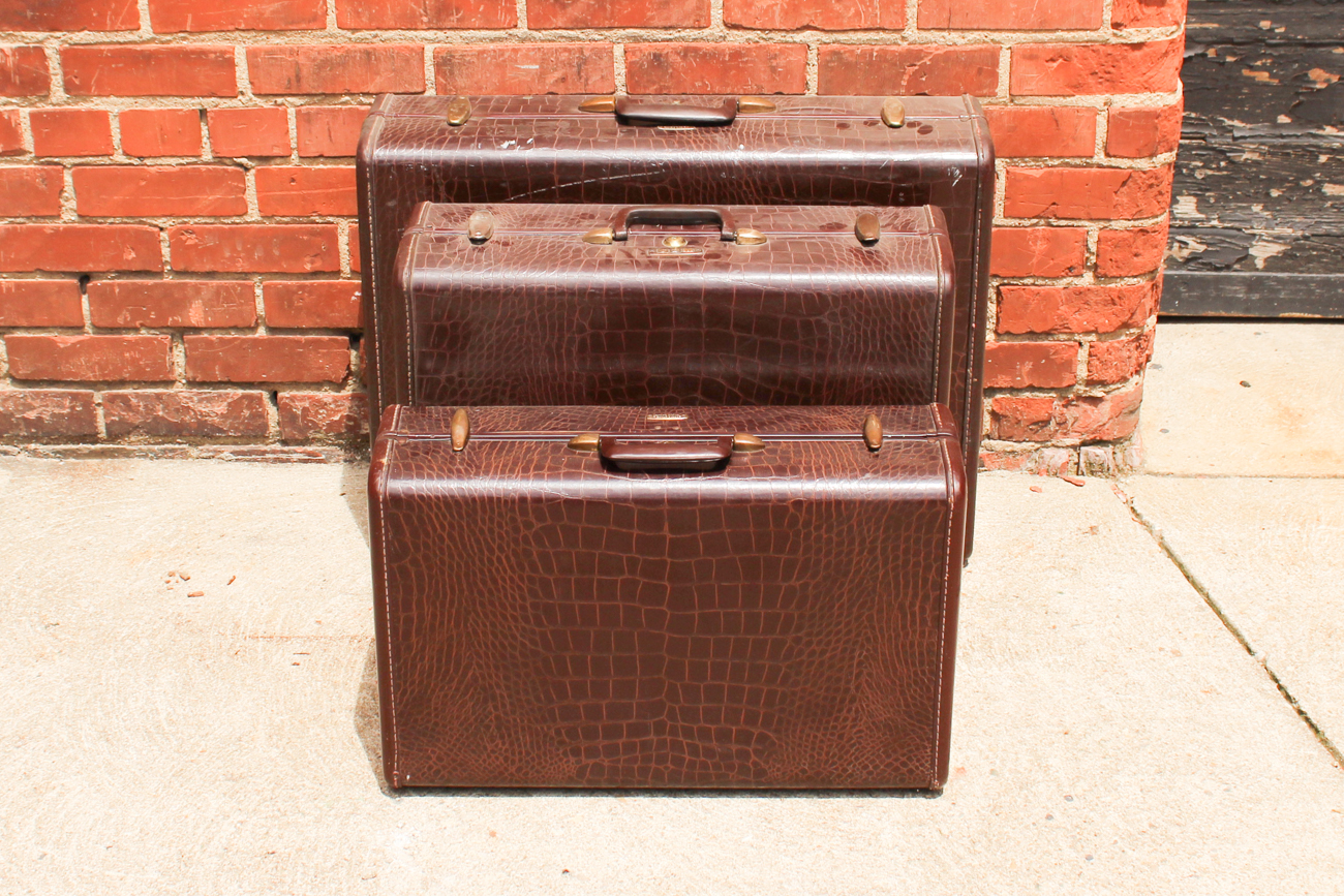 Vintage Mid-Century Croc Embossed Leather Samsonite Luggage