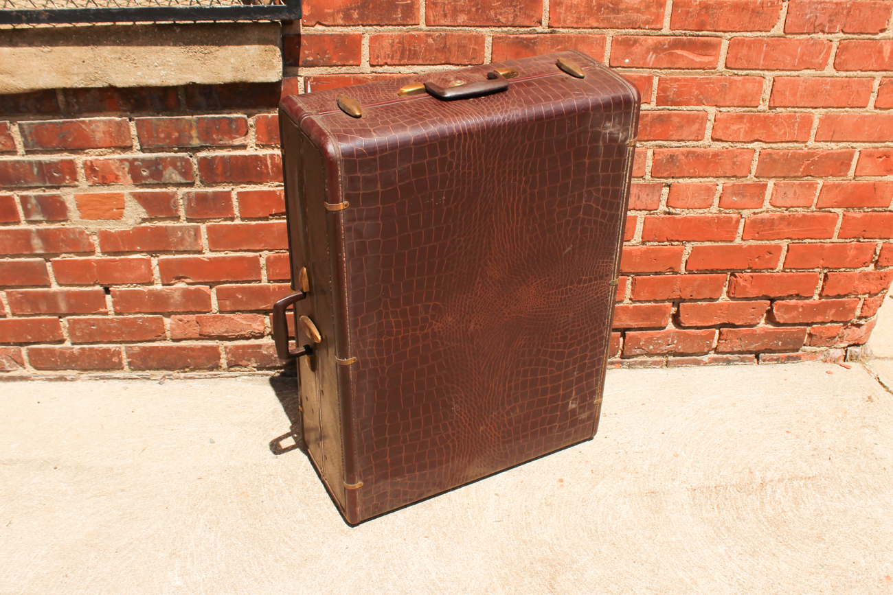 Vintage Mid-Century Brown Leather Croc Embossed Samsonite Luggage
