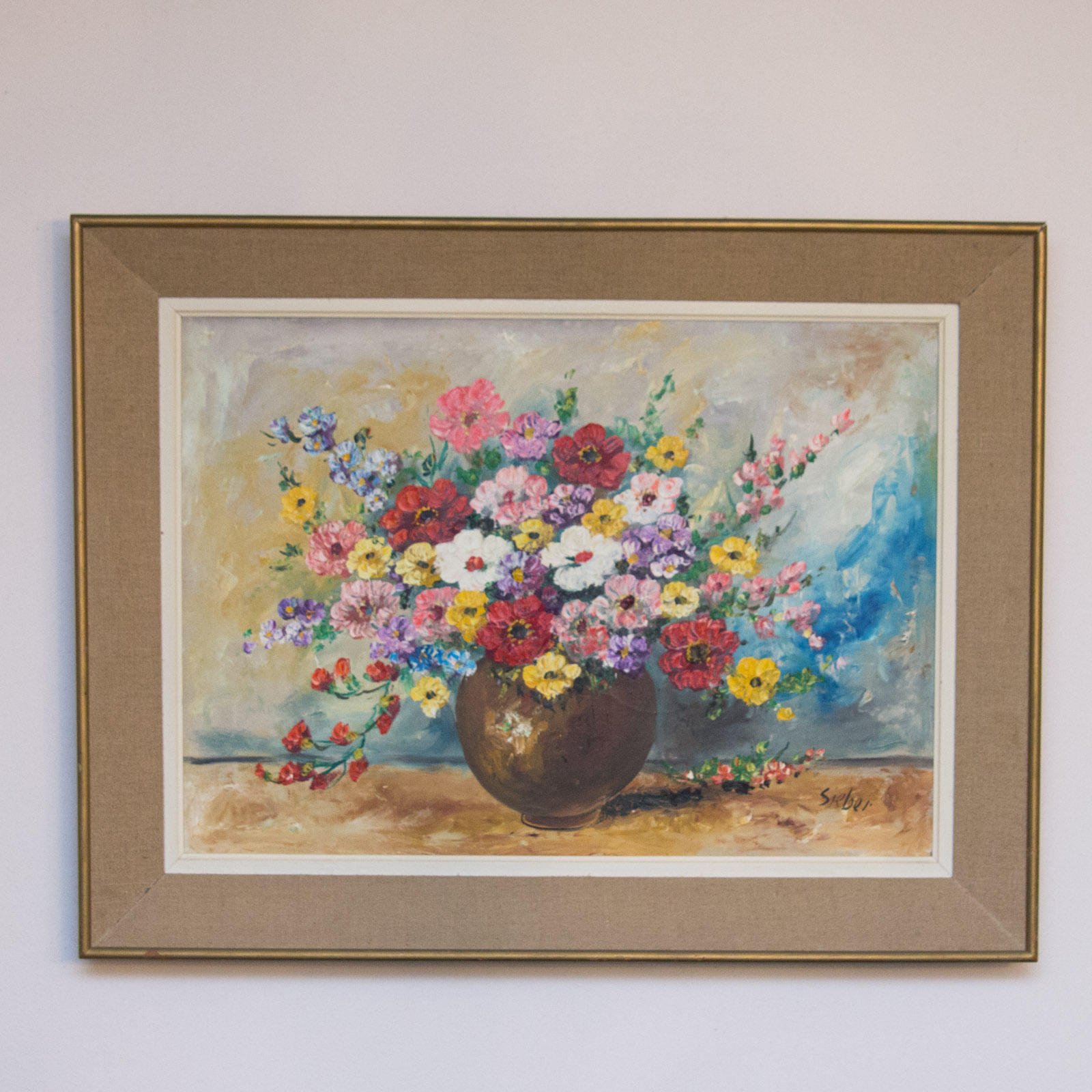 Seiber Framed Floral Still Life Painting on Canvas
