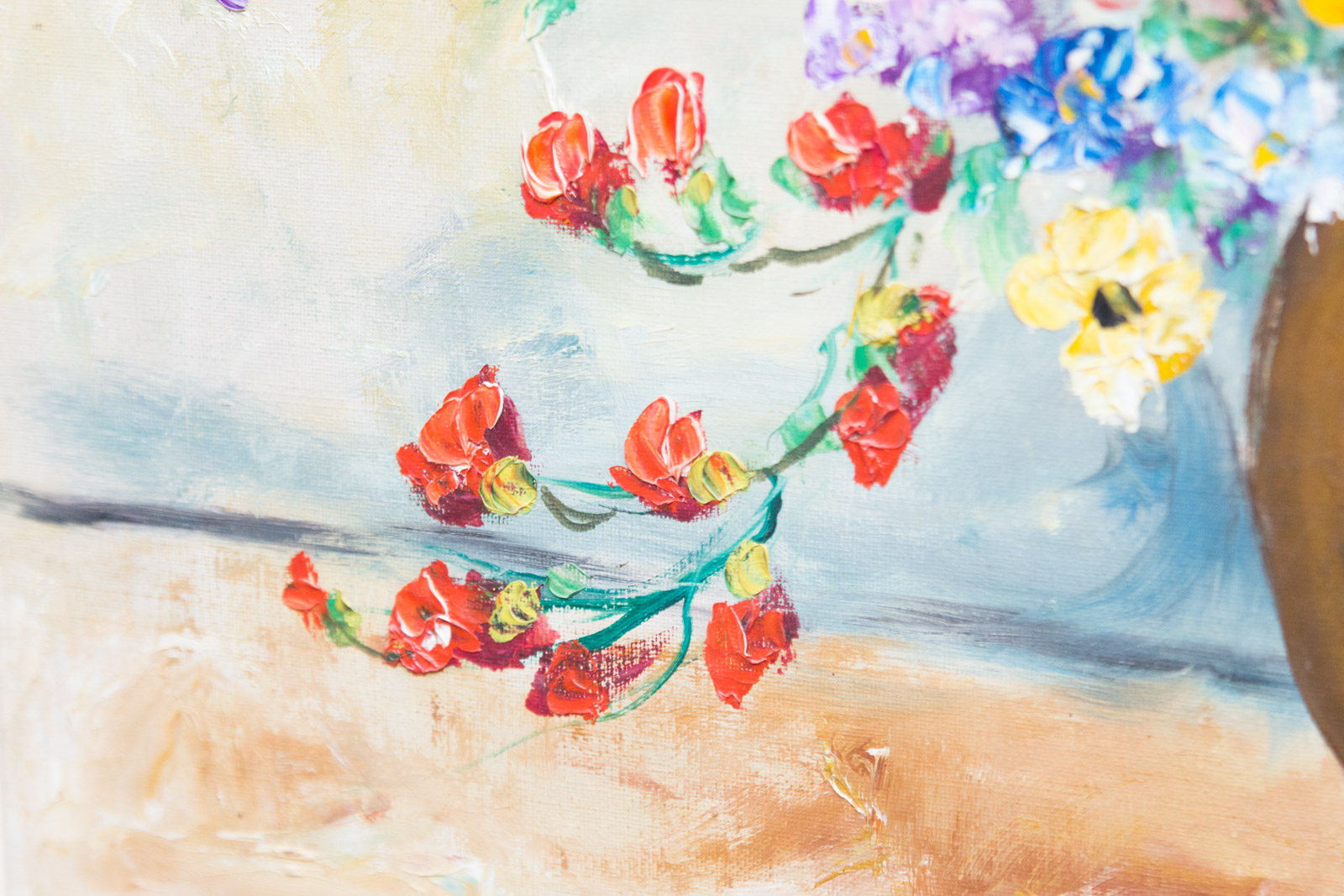 Seiber Framed Floral Still Life Painting on Canvas