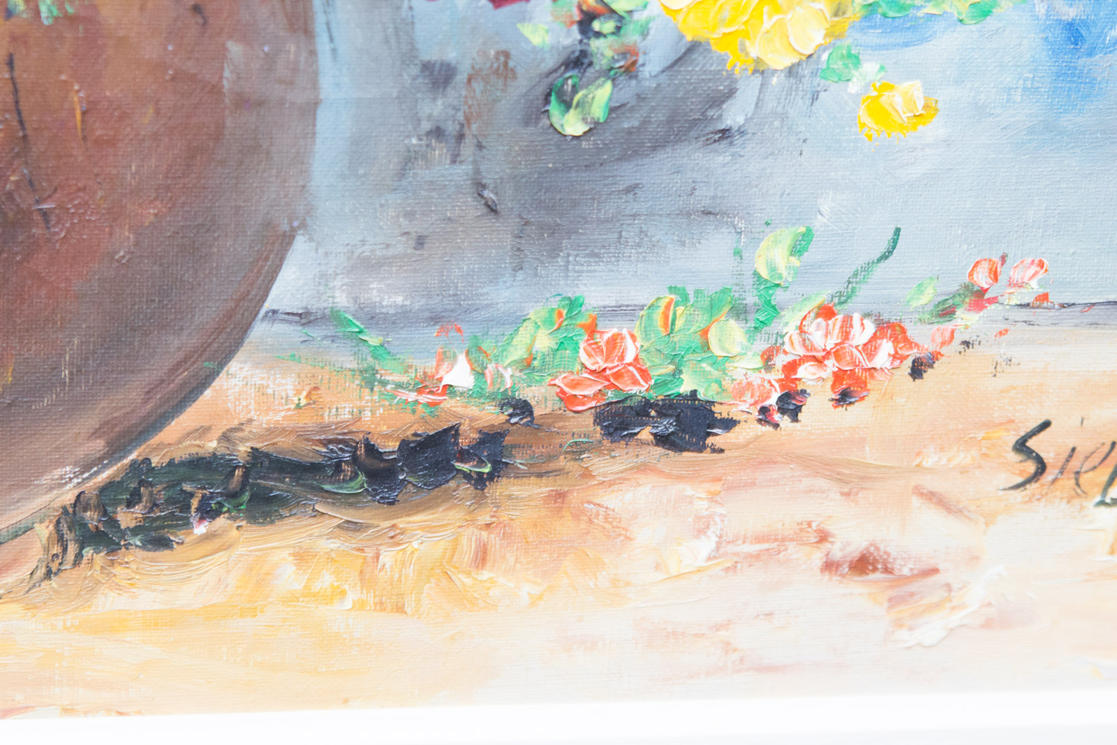 Seiber Framed Floral Still Life Painting on Canvas