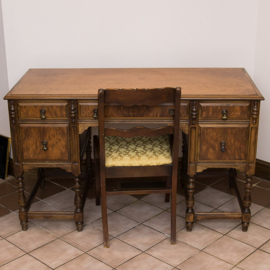 Vintage Wooden Pedestal Desk by Udell Works