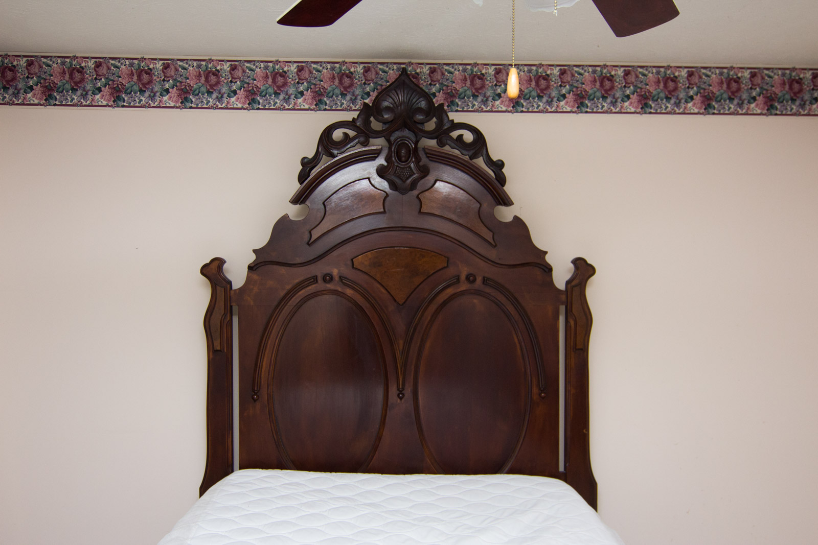 Antique Full Size Walnut Bed Frame with Ornate Headboard