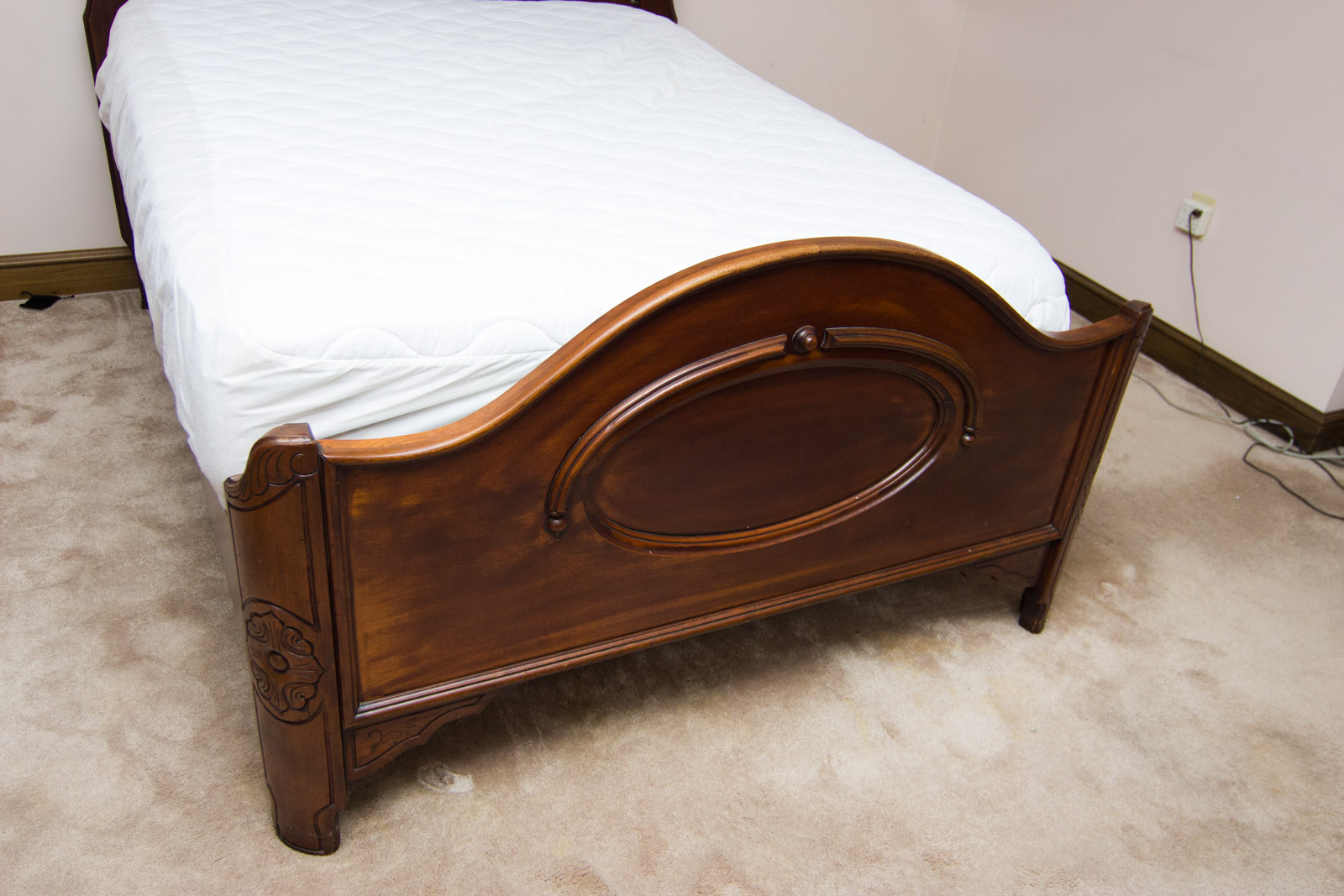 Antique Full Size Walnut Bed Frame with Ornate Headboard