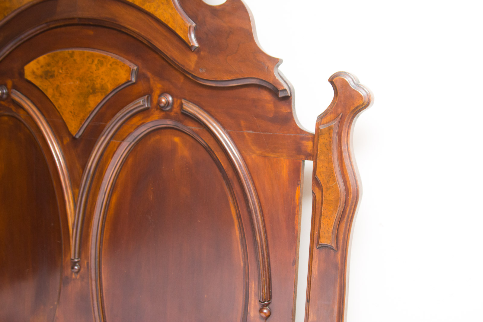 Antique Full Size Walnut Bed Frame with Ornate Headboard