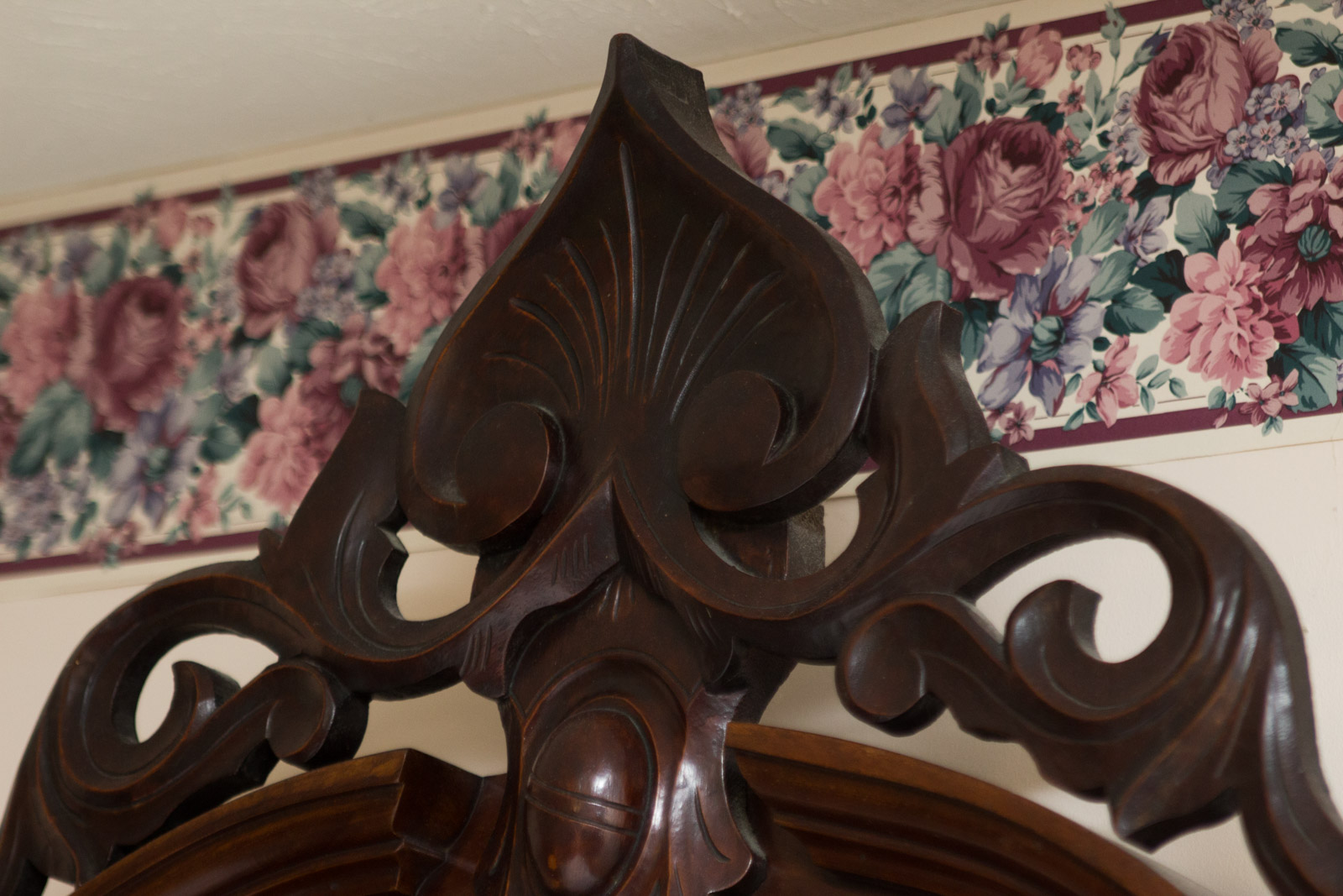 Antique Full Size Walnut Bed Frame with Ornate Headboard