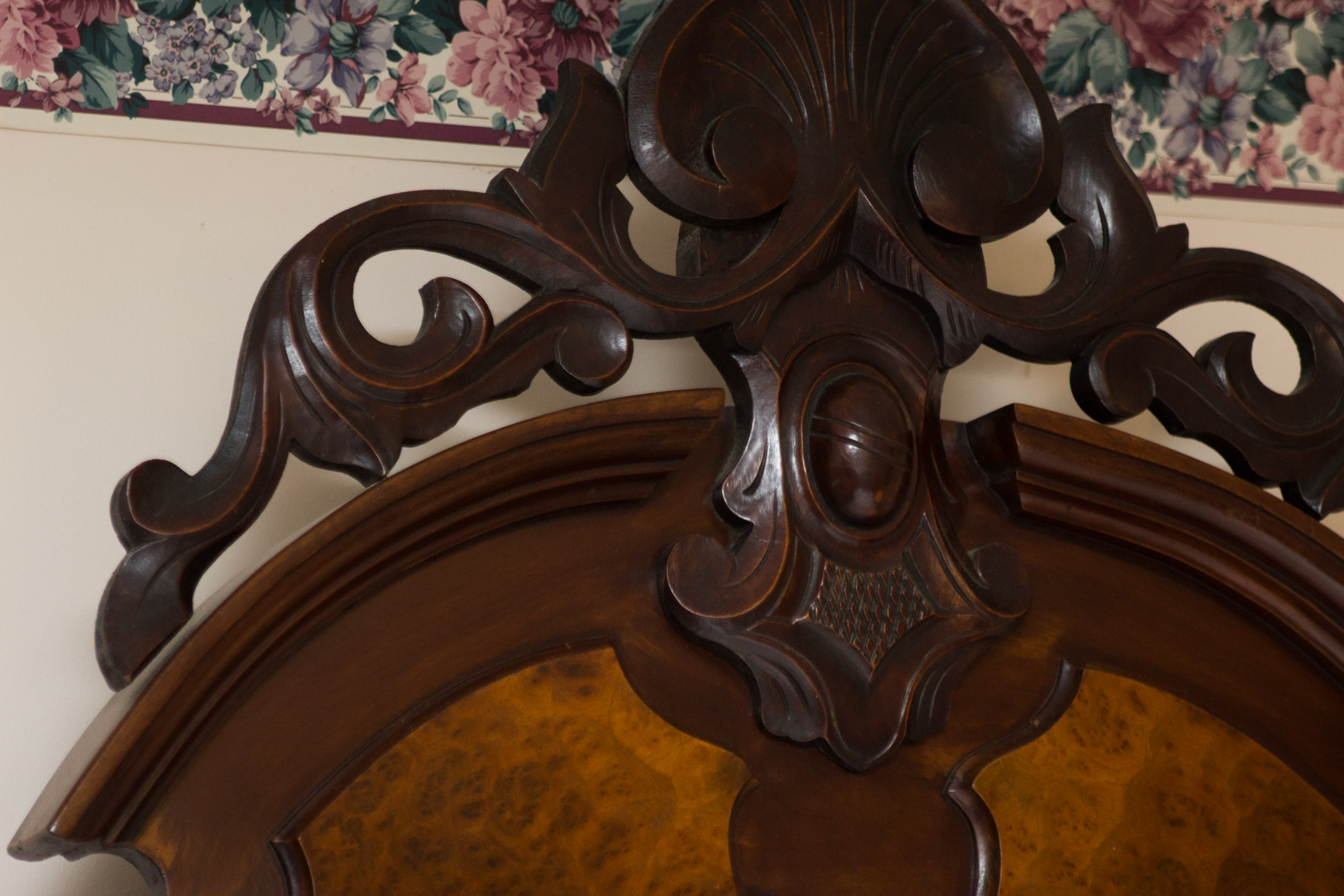 Antique Full Size Walnut Bed Frame with Ornate Headboard