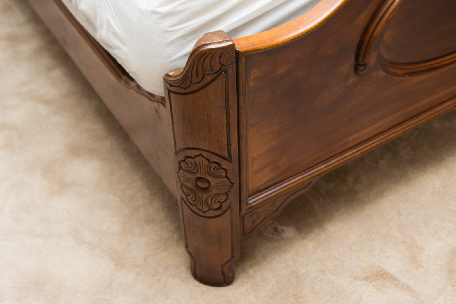 Antique Full Size Walnut Bed Frame with Ornate Headboard