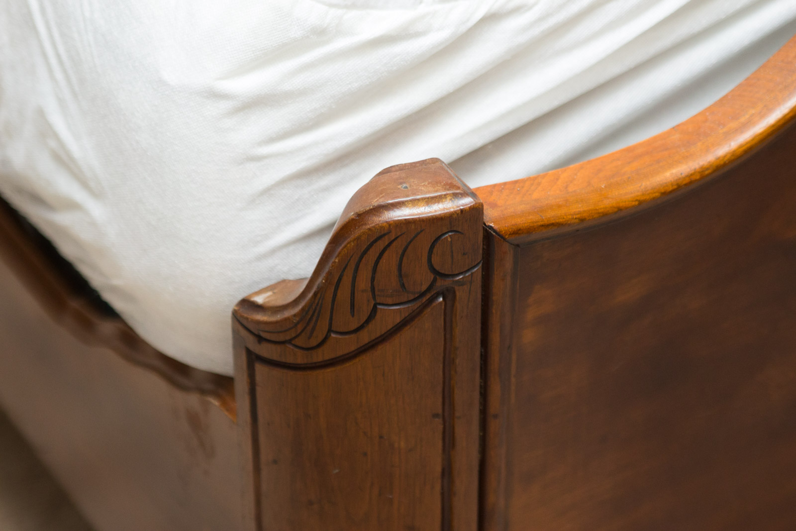 Antique Full Size Walnut Bed Frame with Ornate Headboard