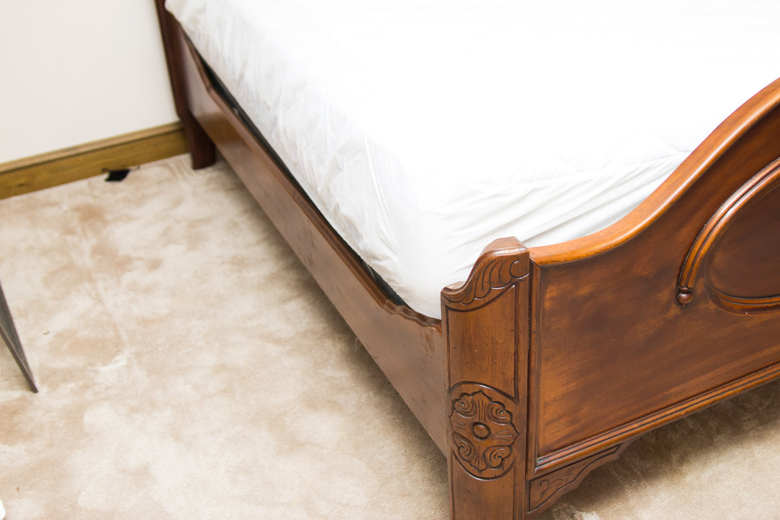 Antique Full Size Walnut Bed Frame with Ornate Headboard