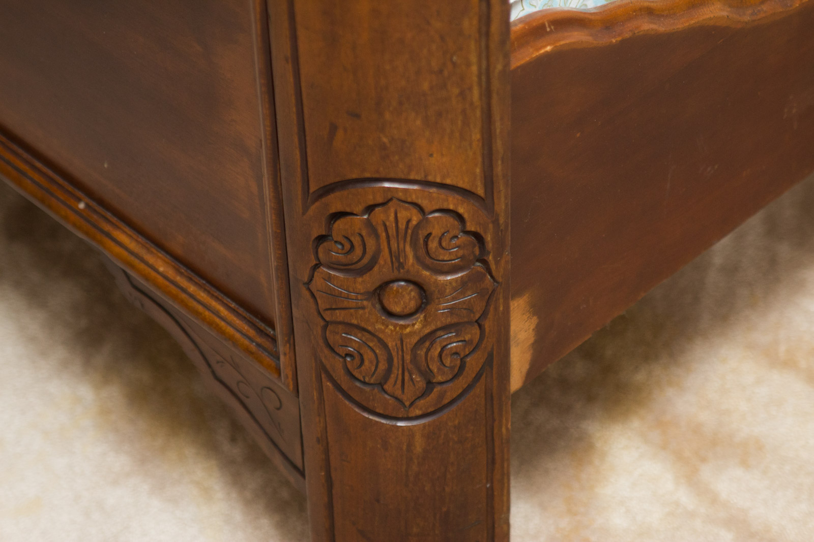 Antique Full Size Walnut Bed Frame with Ornate Headboard