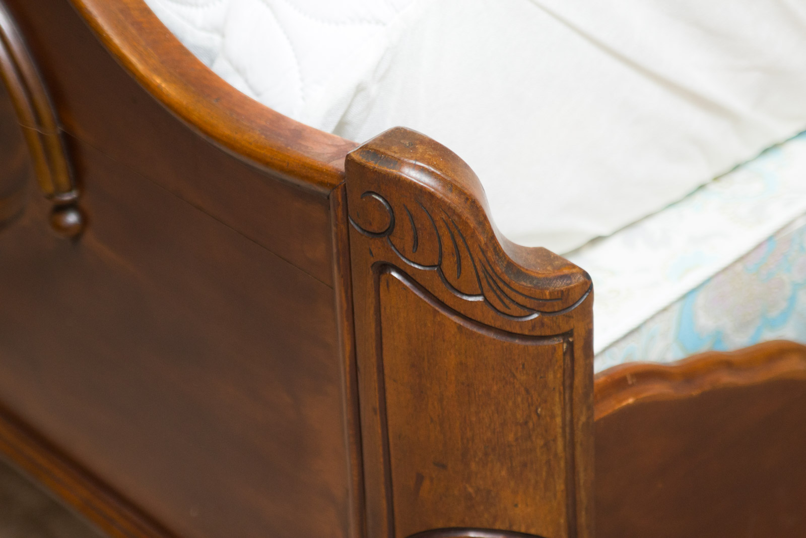 Antique Full Size Walnut Bed Frame with Ornate Headboard