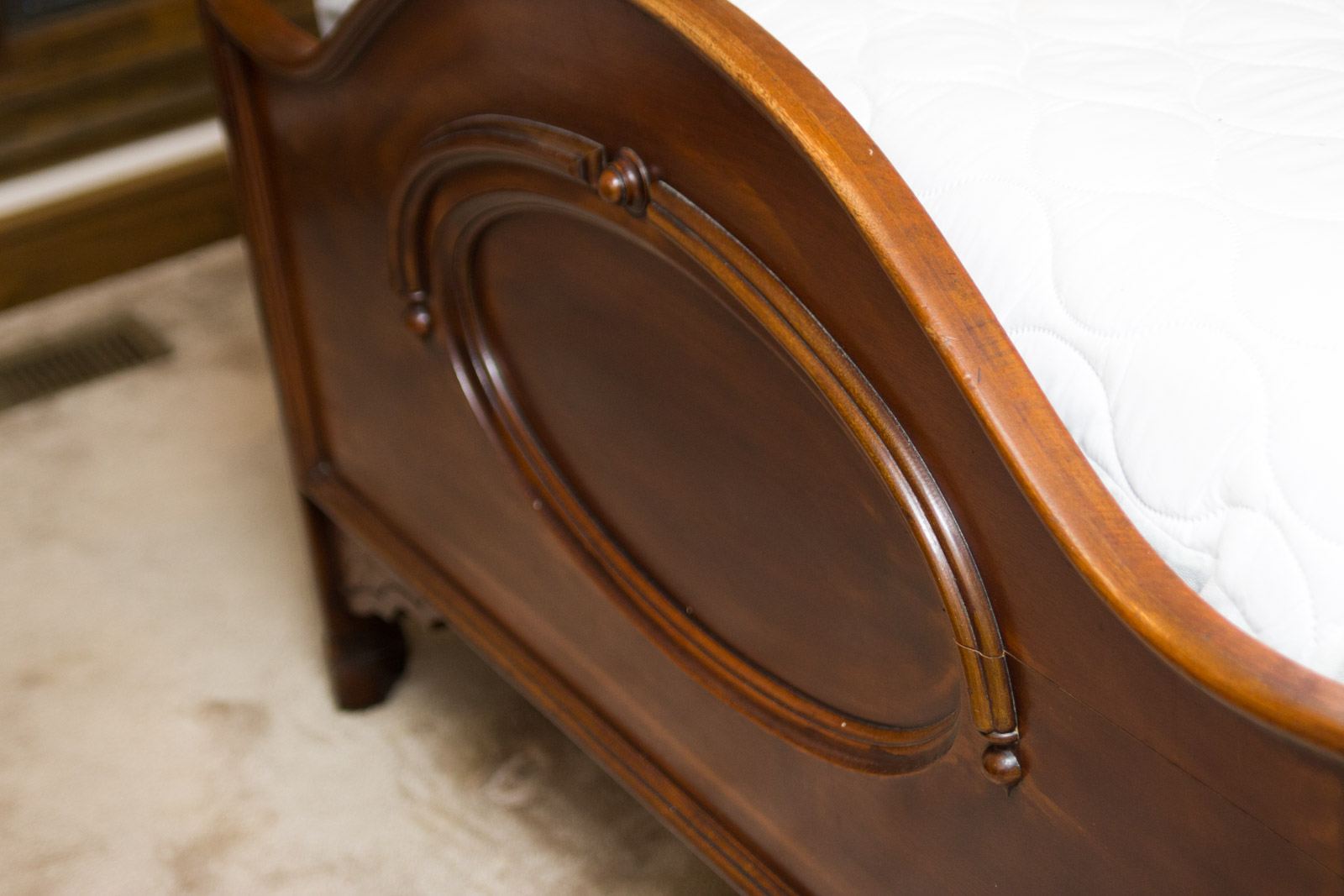 Antique Full Size Walnut Bed Frame with Ornate Headboard