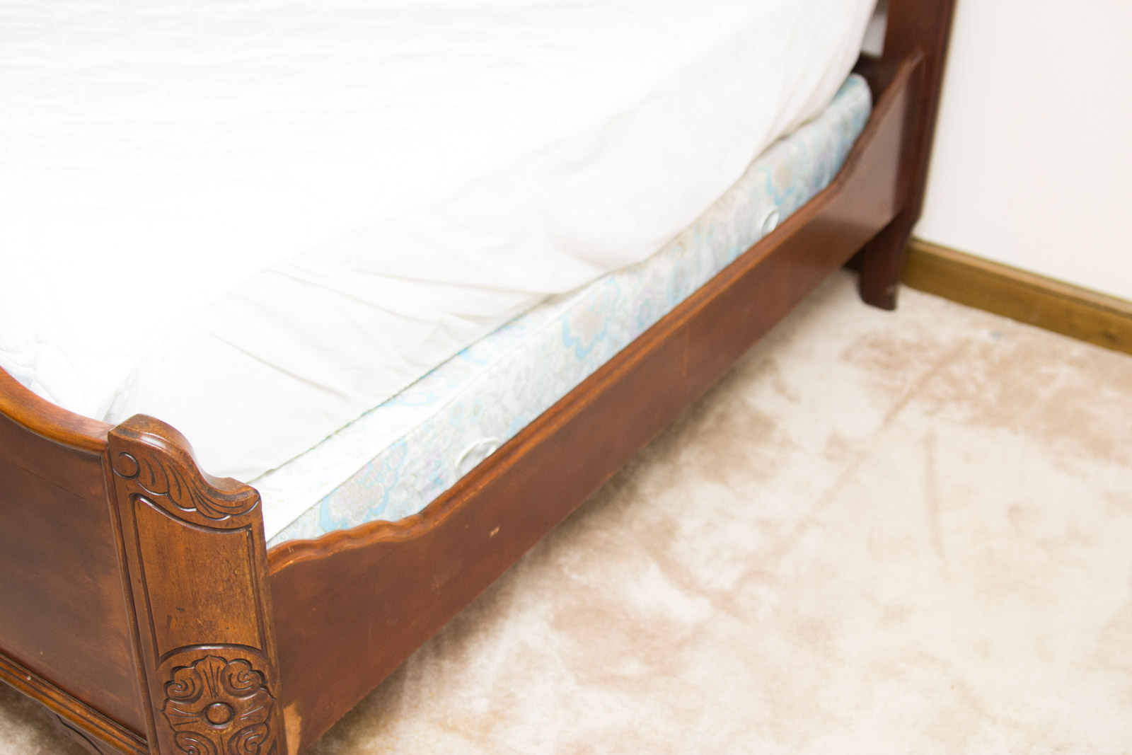 Antique Full Size Walnut Bed Frame with Ornate Headboard