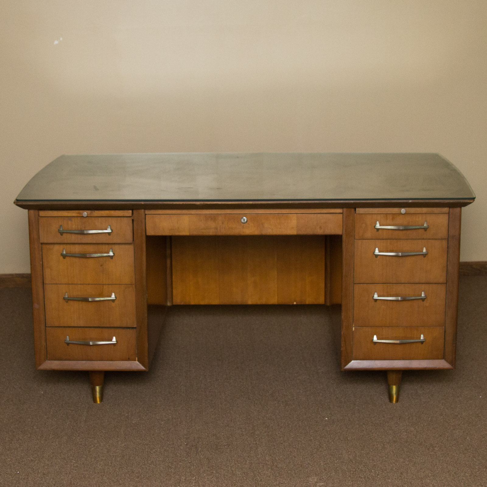 Alma Glass Top Wooden Office Desk