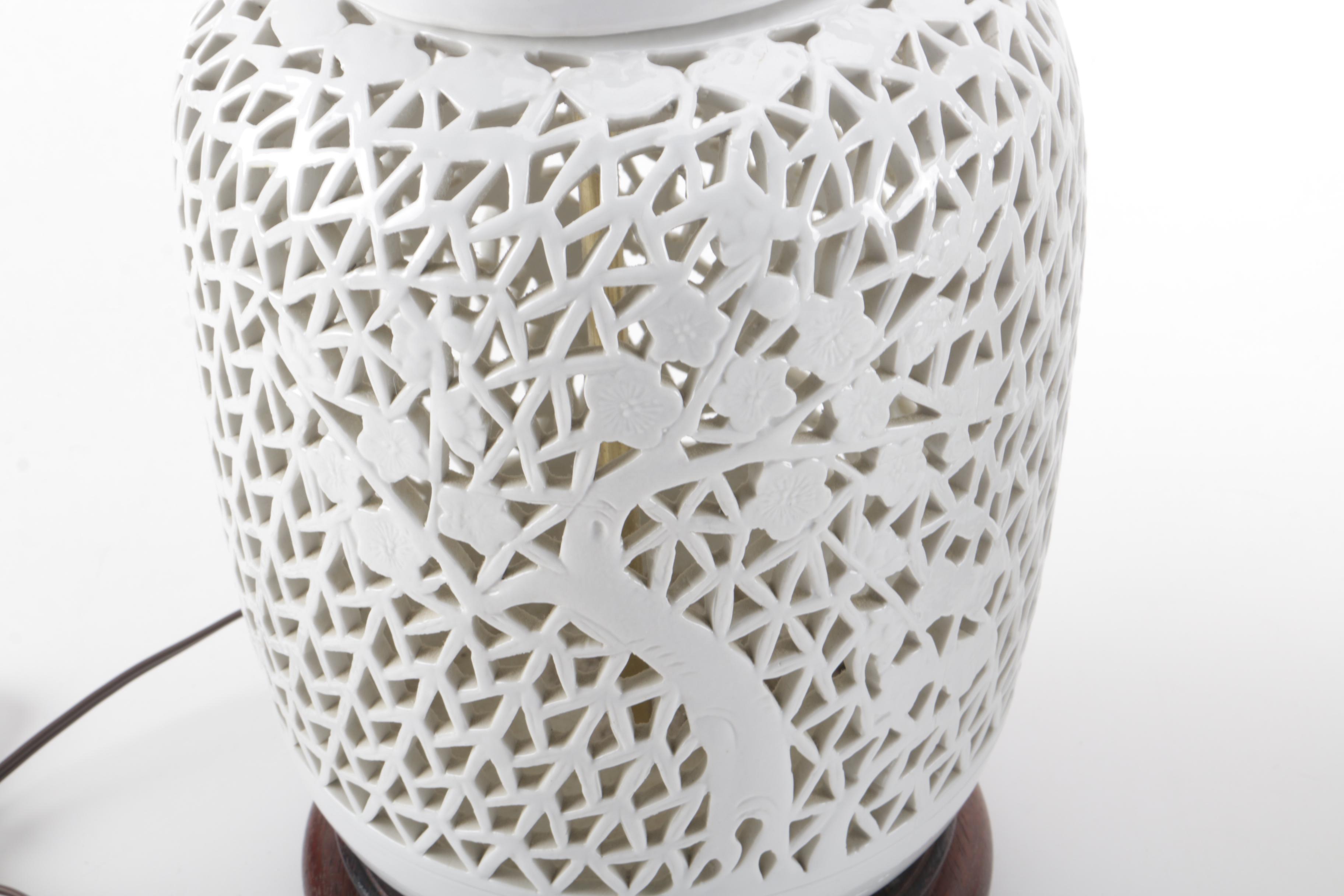 Pierced White Ceramic Table Lamps