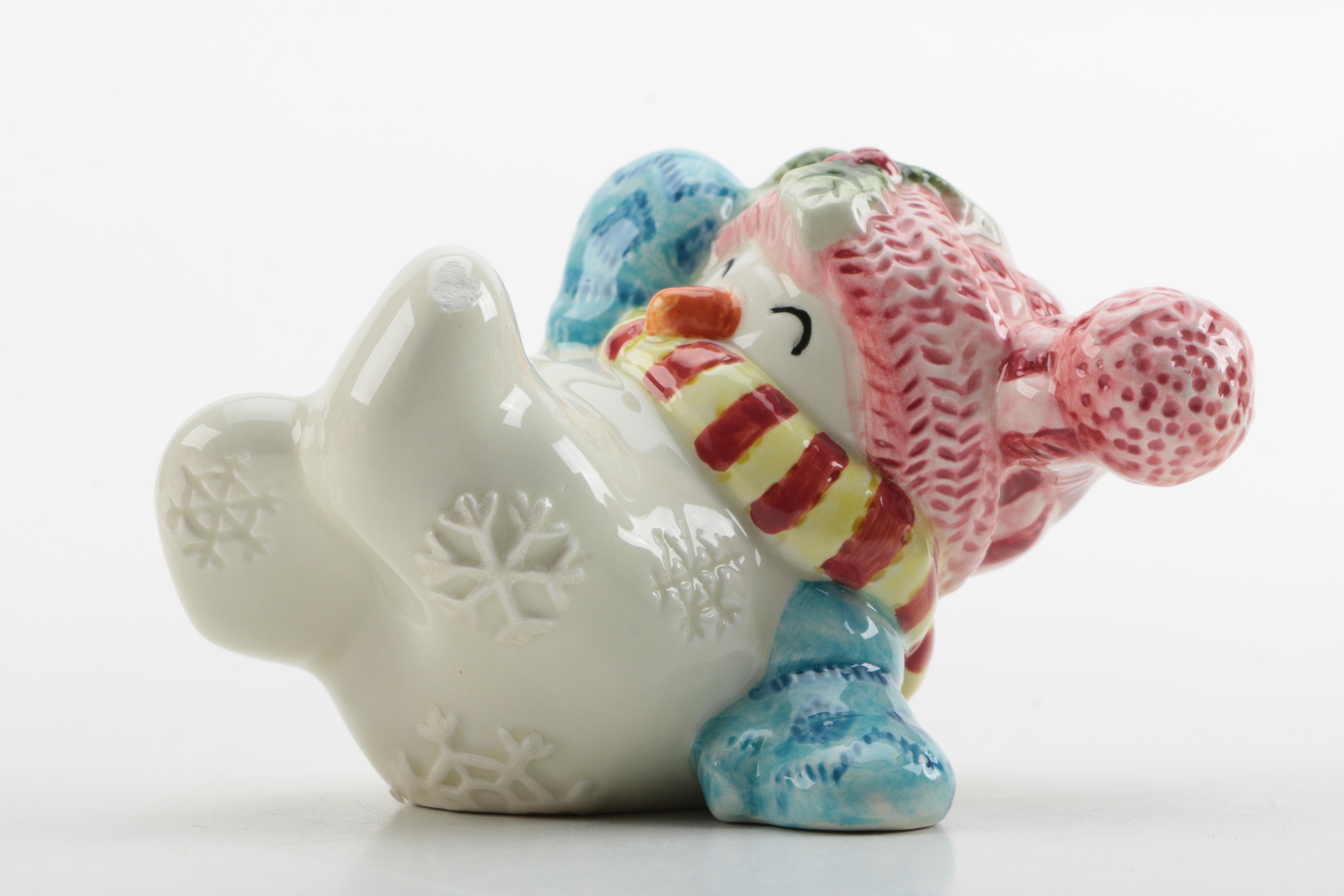 Fitz and Floyd Snowmen Figurines, Candle and Ornament