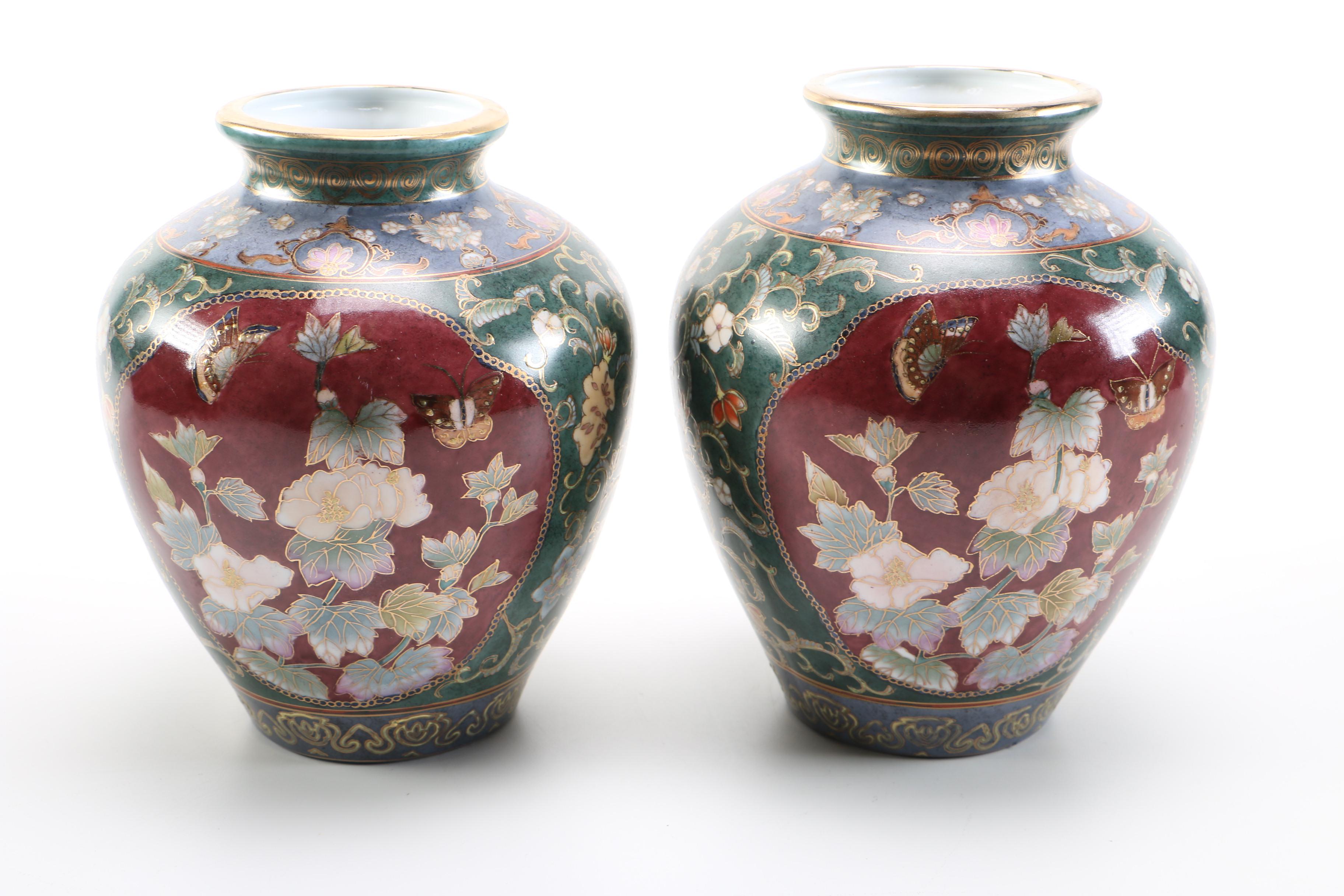Pair Of Chinese Floral Decorative Vases