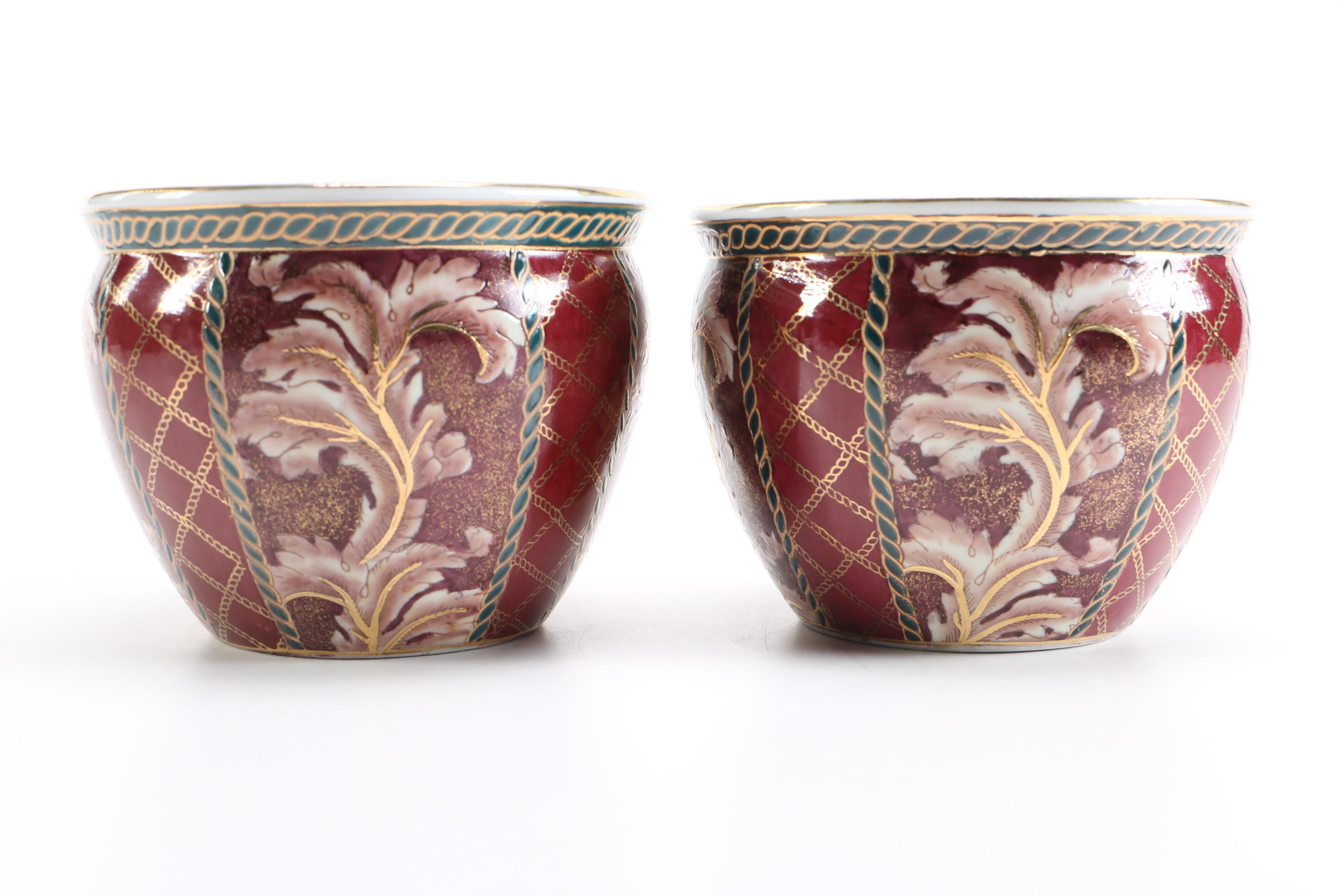 Red and Gold Tone Decorative Planters