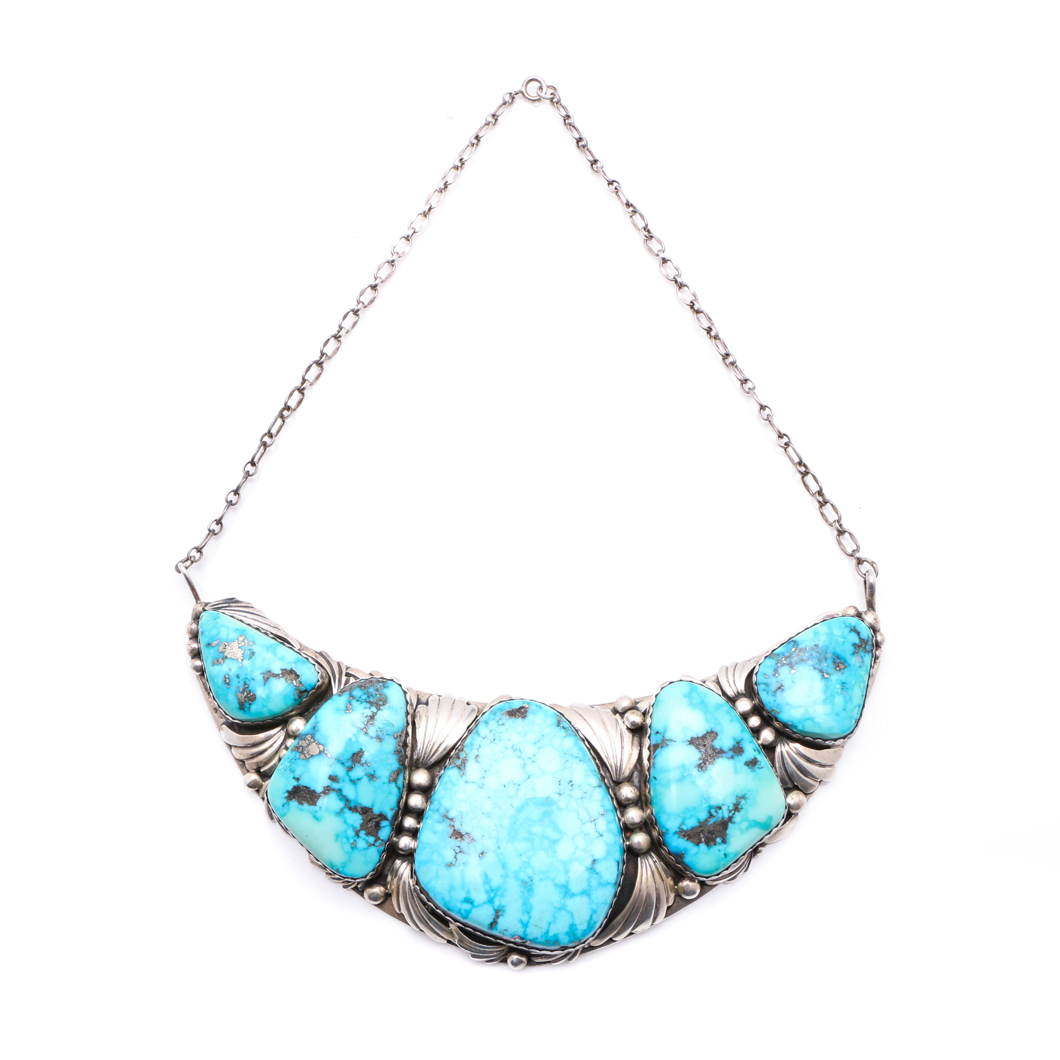 Juan Martinez Sterling Silver Turquoise Bib Necklace