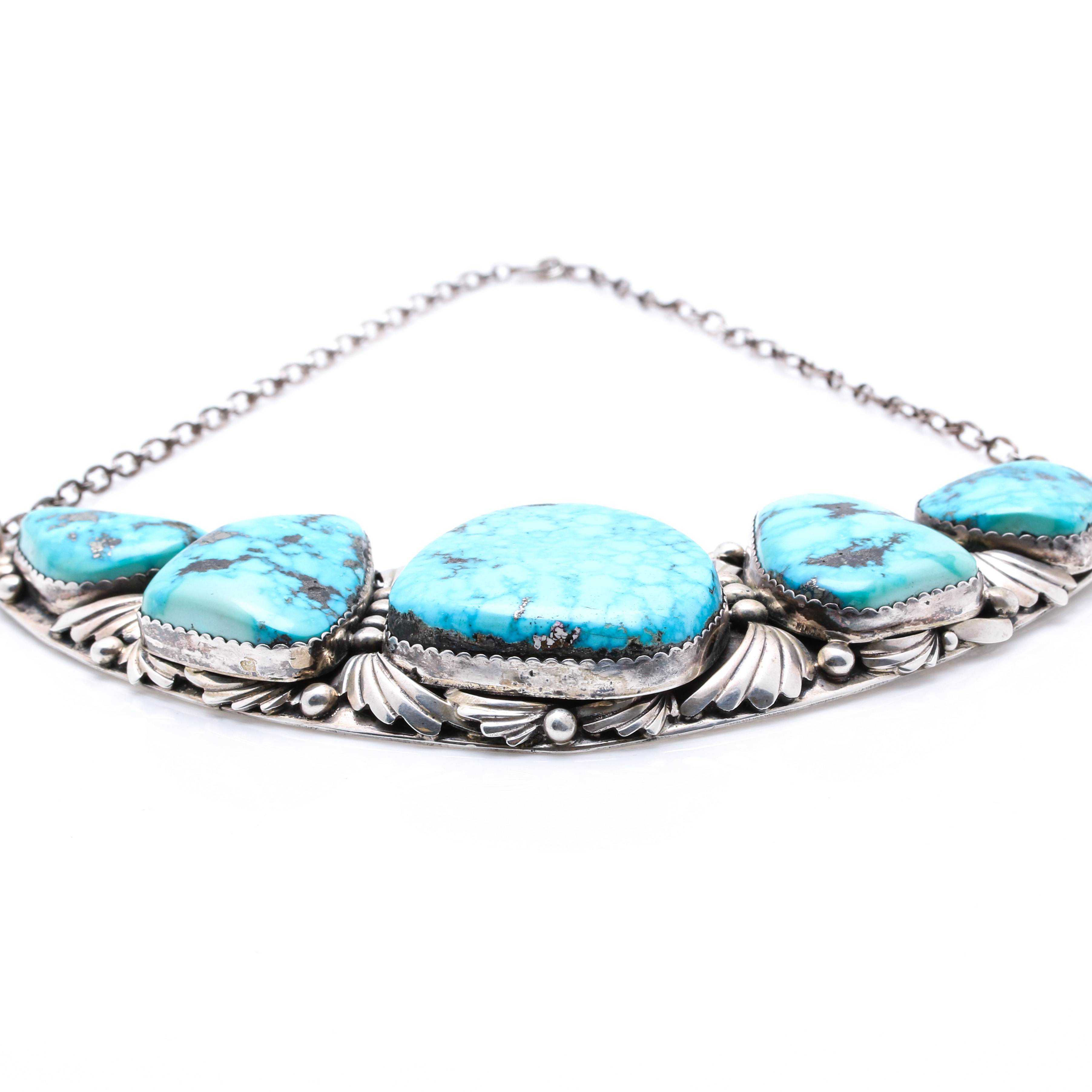 Juan Martinez Sterling Silver Turquoise Bib Necklace