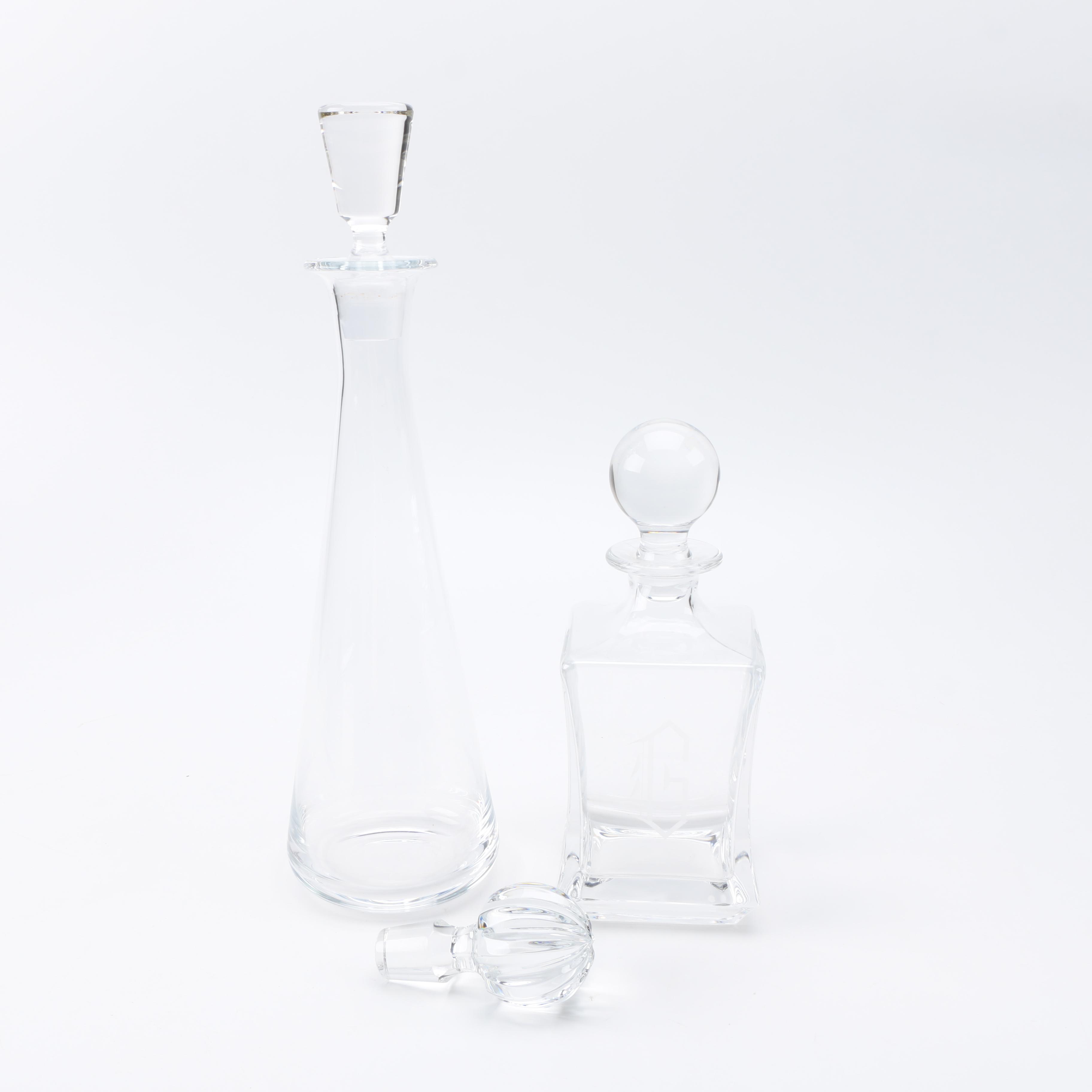 Pair of Clear Glass and Crystal Decanters Including Marquis by Waterford