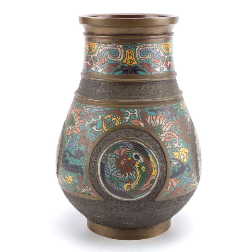 Edo Period Japanese Cloisonné  Bronze Vase