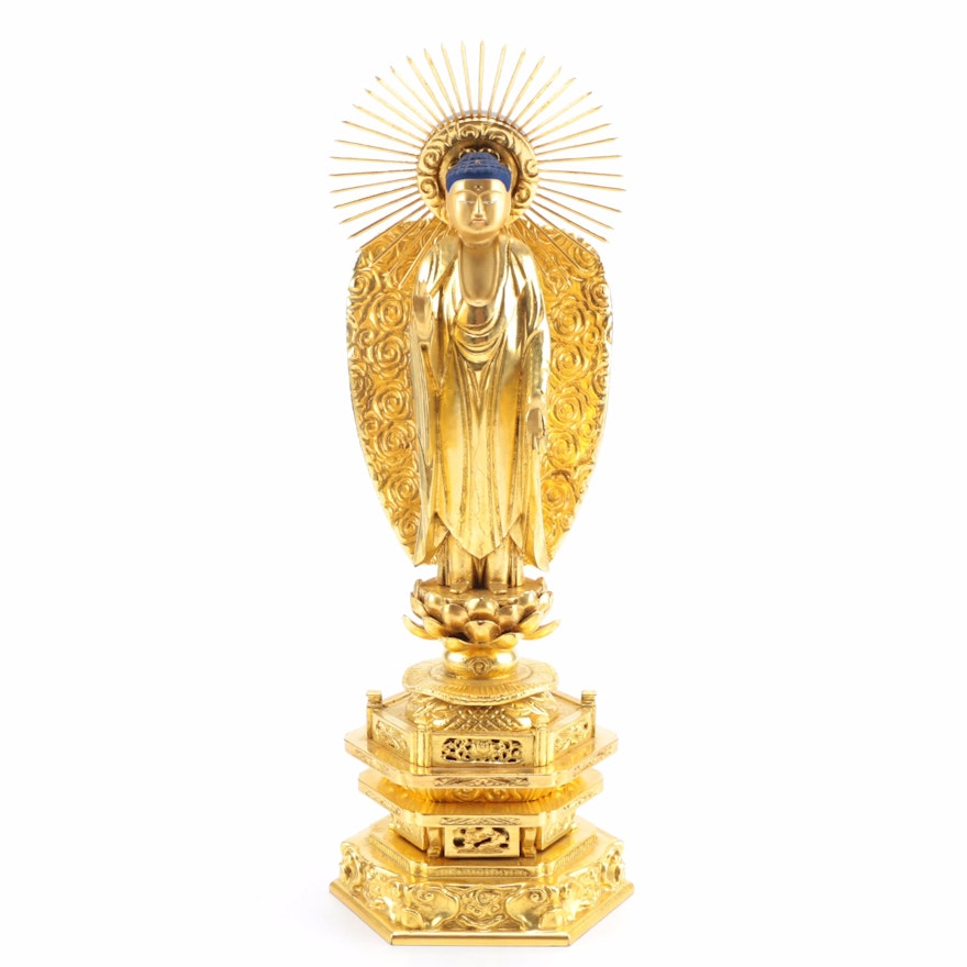 Japanese Gilt Wood Amitābha Buddha Statue